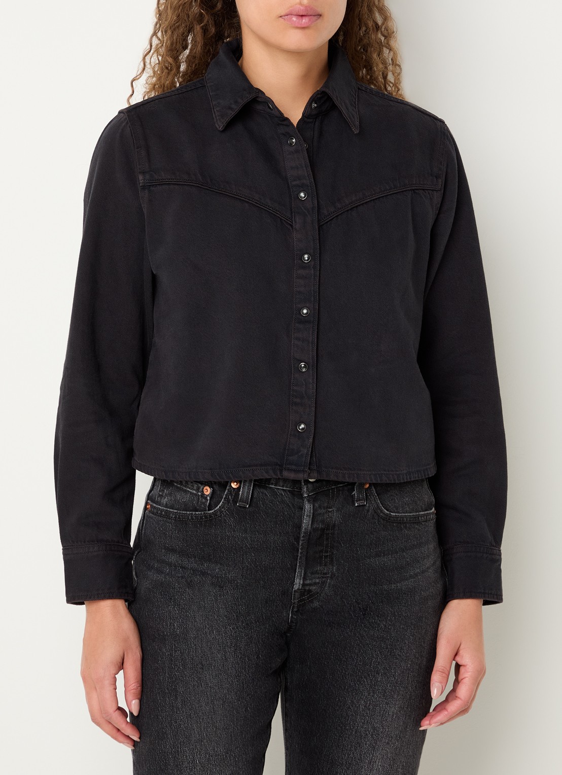 Levi's Logan cropped blouse van denim - detail 4 zwart