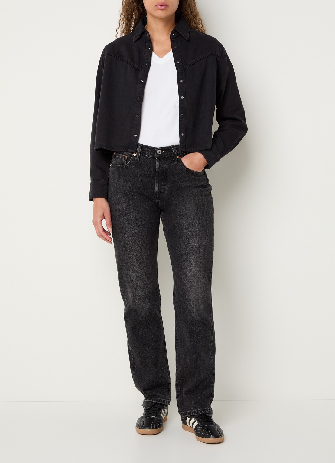 Levi's Logan cropped blouse van denim - voorkant 3 zwart