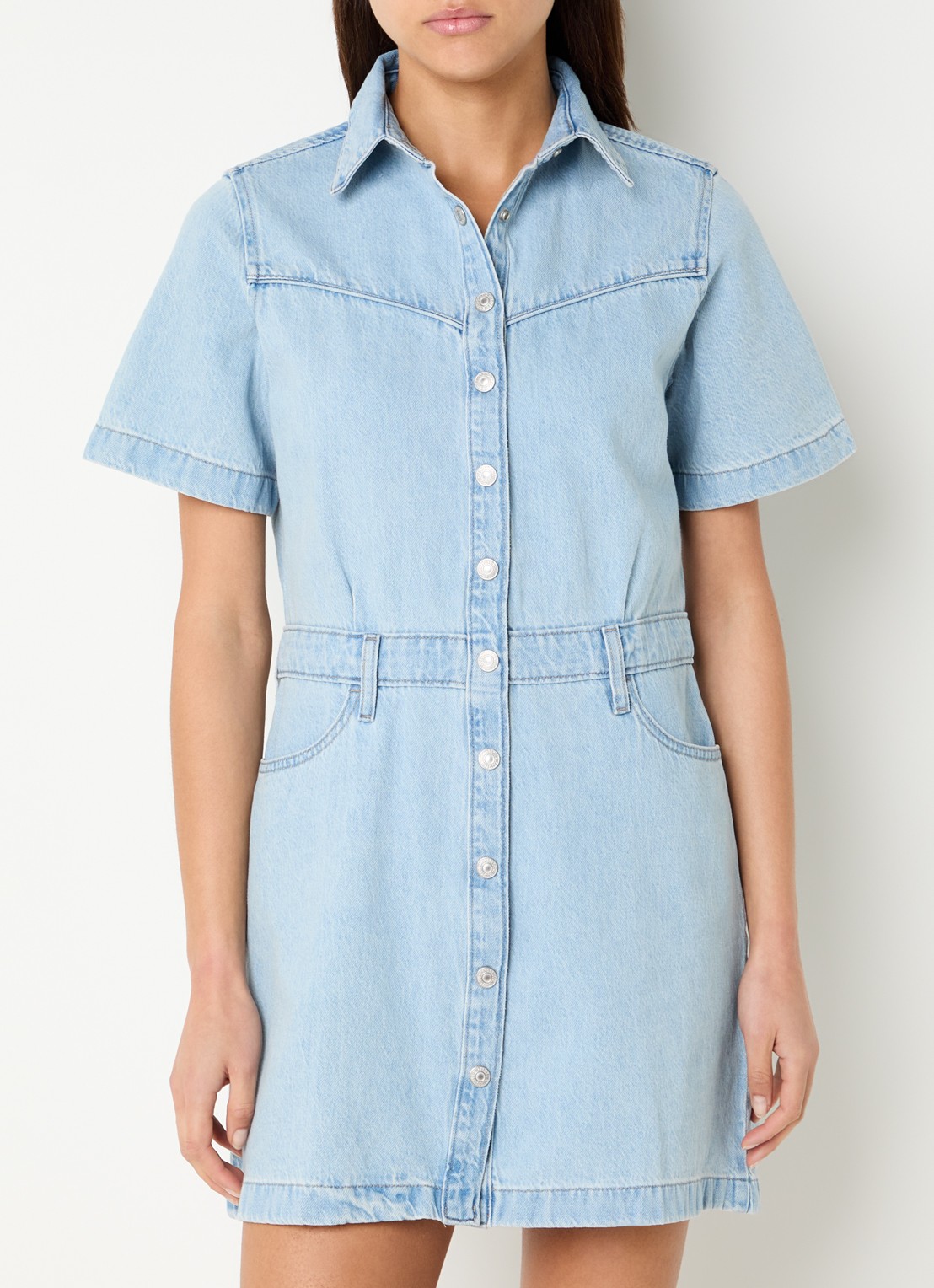 Levi's Logan Western mini blousejurk van denim - detail 4 indigo