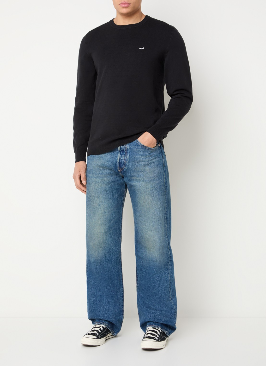 Levi's Longsleeve met logoborduring - voorkant 2 zwart