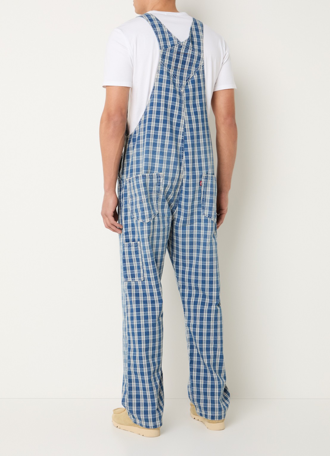 Levi's Loose fit tuinbroek van denim met ruitdessin - achterkant blauw