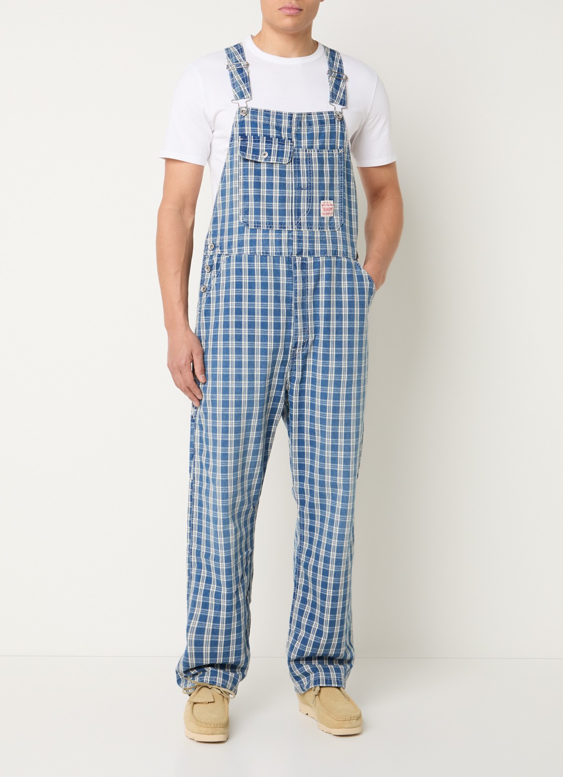 Levi's Loose fit tuinbroek van denim met ruitdessin - detail 4 blauw