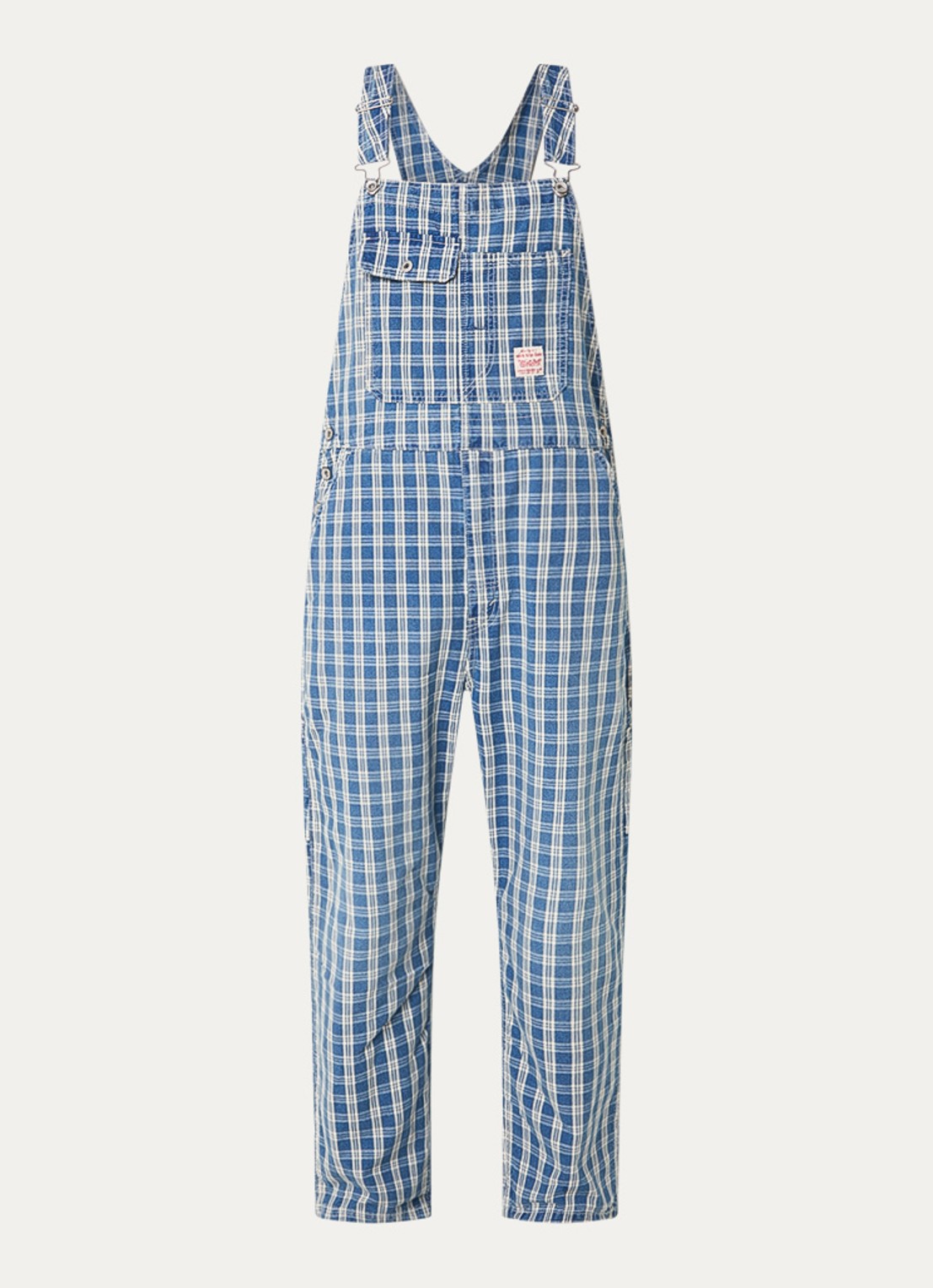 Levi's Loose fit tuinbroek van denim met ruitdessin - voorkant 2 blauw