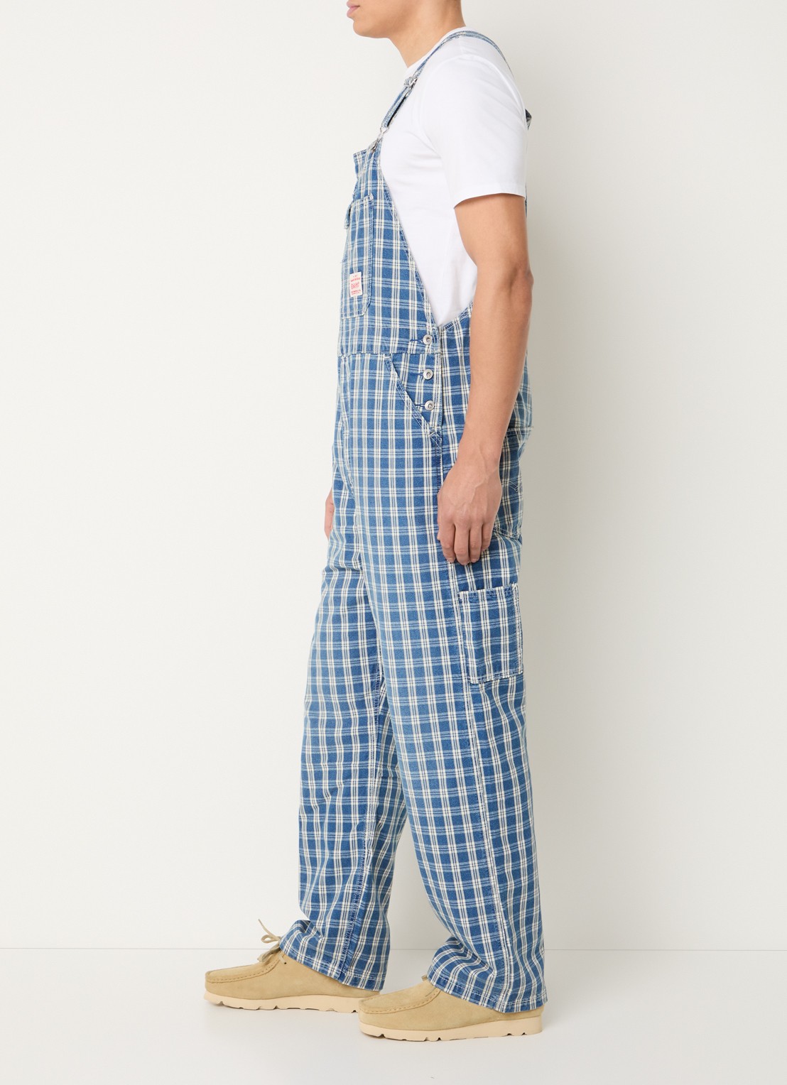 Levi's Loose fit tuinbroek van denim met ruitdessin - voorkant 3 blauw