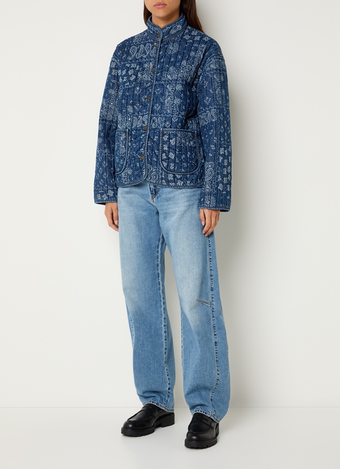 Levi's Lottie spijkerjas met paisley dessin - voorkant 3 indigo
