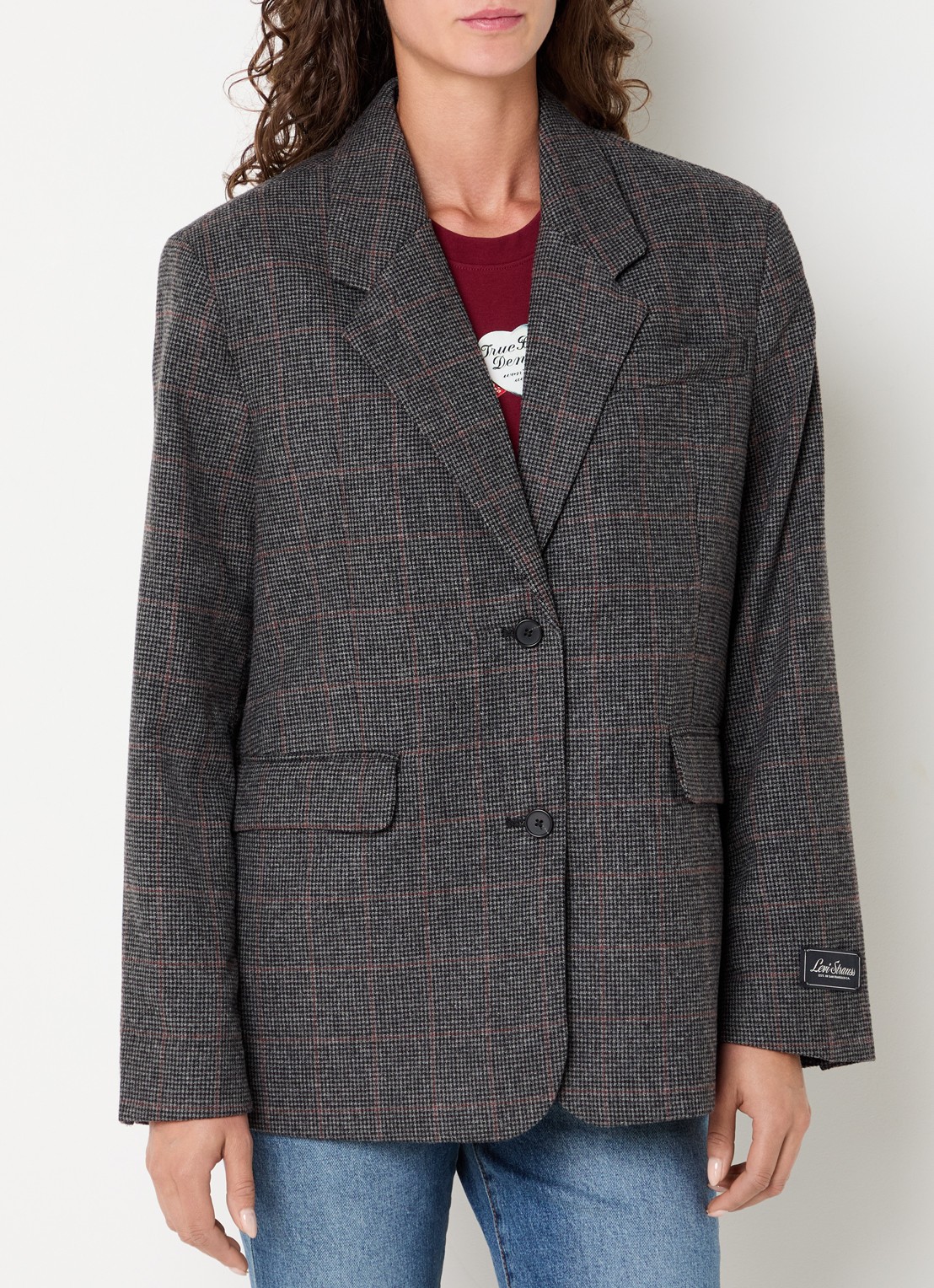 Levi's Luna blazer in wolblend met ruitdessin - detail donkergrijs