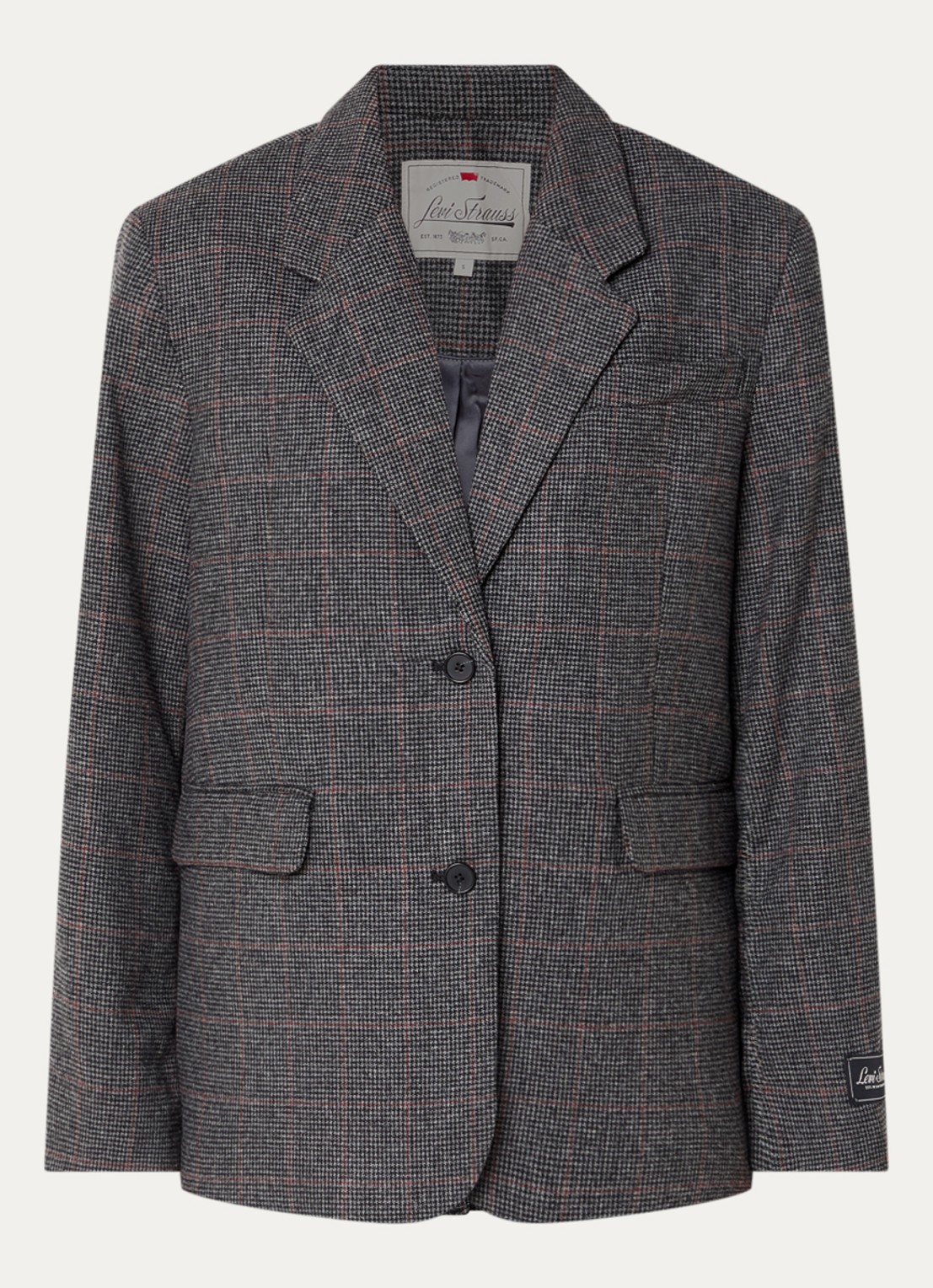 Levi's Luna blazer in wolblend met ruitdessin - voorkant 2 donkergrijs