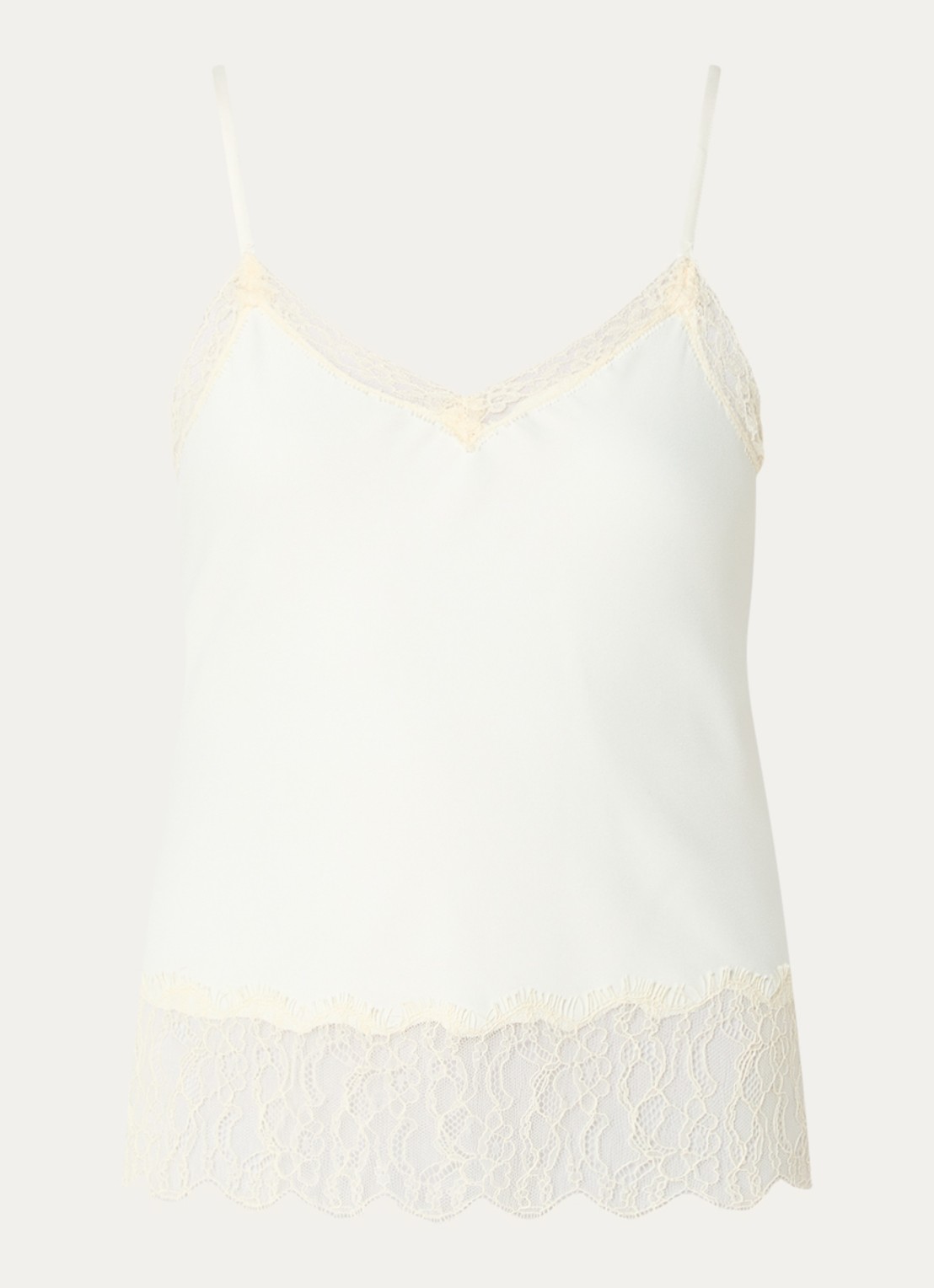 Levi's Lynn Cami top van satijn met details van kant - voorkant 3 gebroken wit