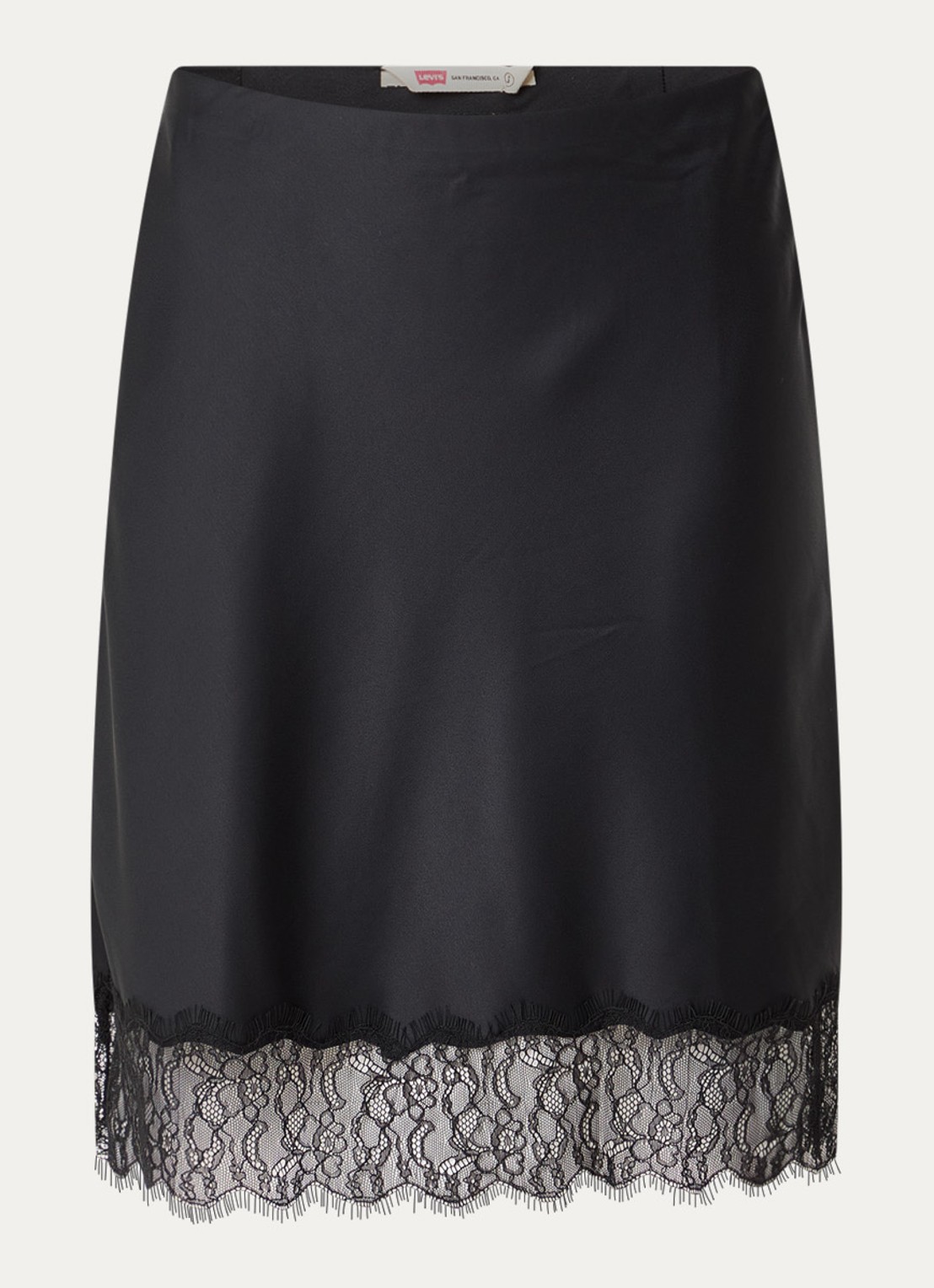 Levi's Lynn midi rok van satijn met details van kant - voorkant zwart