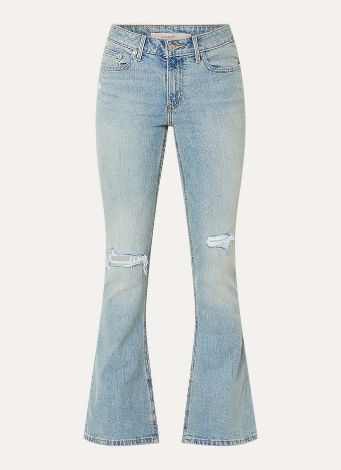 Levi's Mid waist bootcut jeans met lichte wassing en destroyed afwerking - voorkant indigo