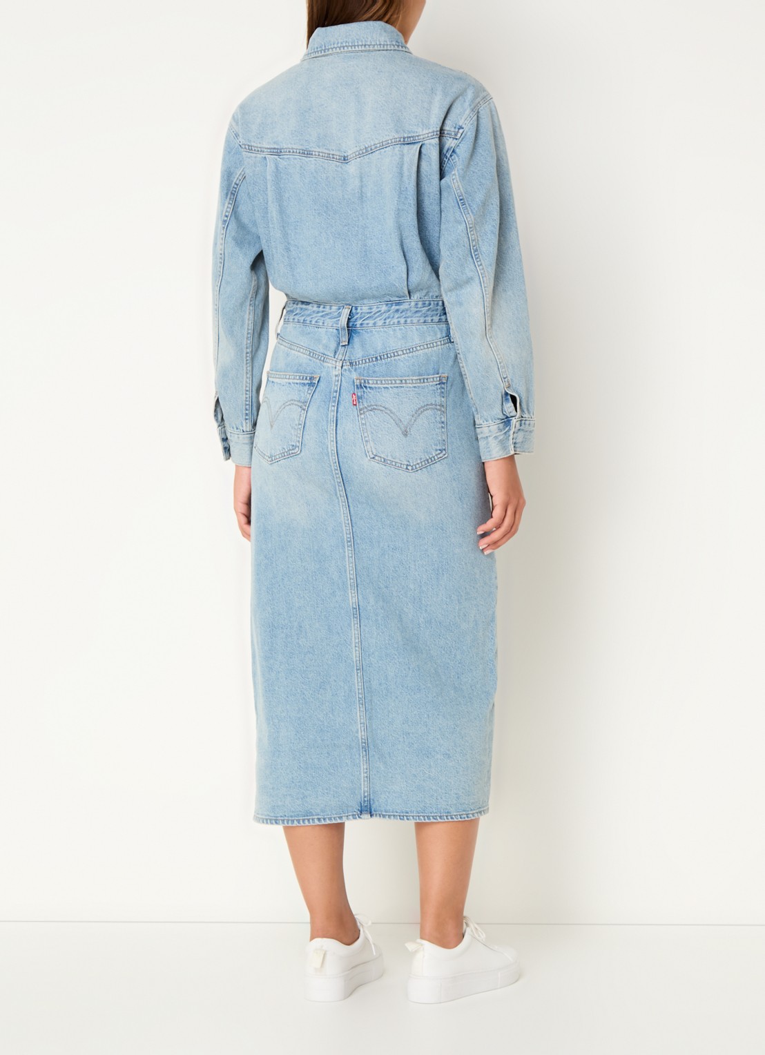 Levi's Midi denim blousejurk met borstzakken - achterkant indigo