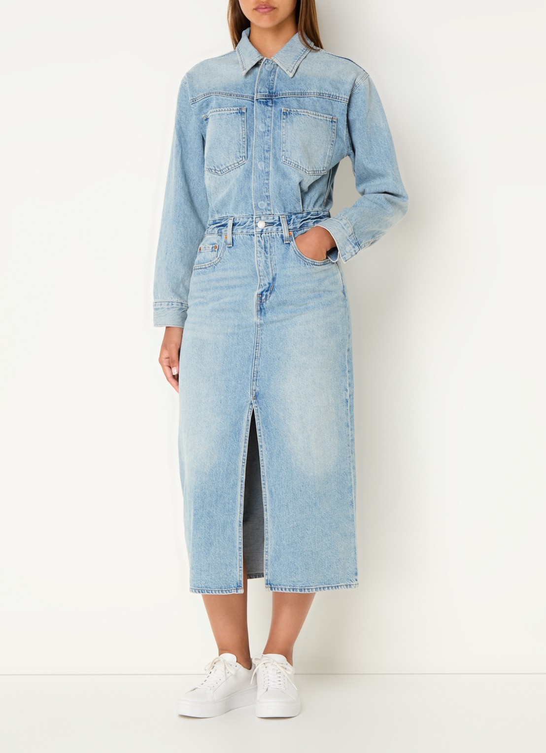 Levi's Midi denim blousejurk met borstzakken - detail 4 indigo