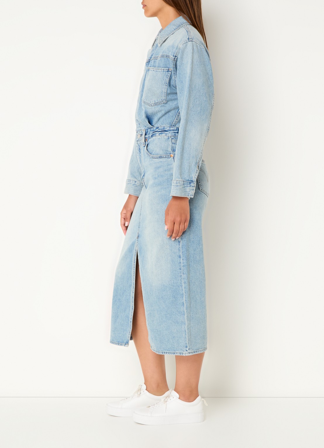 Levi's Midi denim blousejurk met borstzakken - voorkant 3 indigo