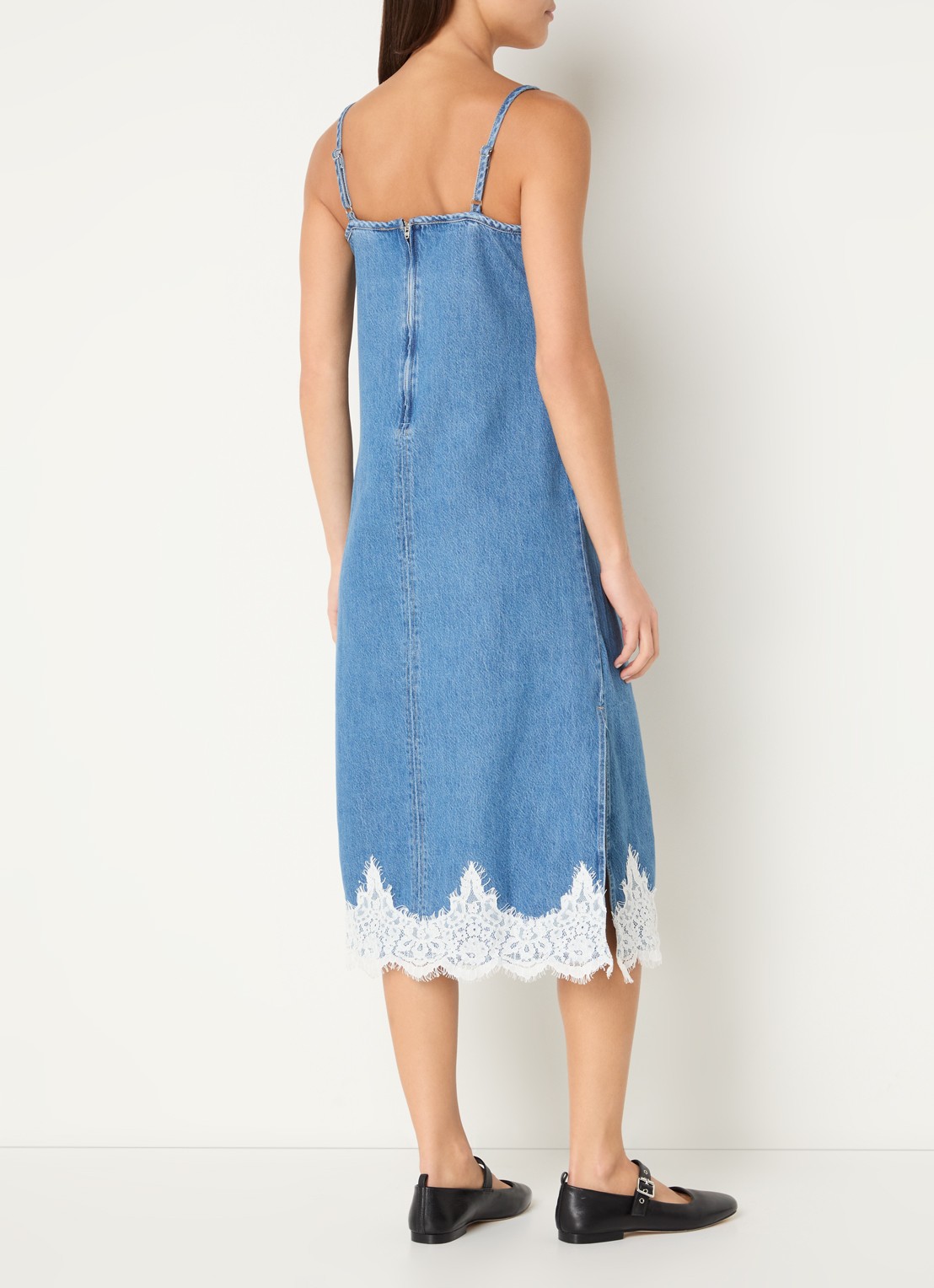 Levi's Midi denim jurk met details van kant - achterkant indigo