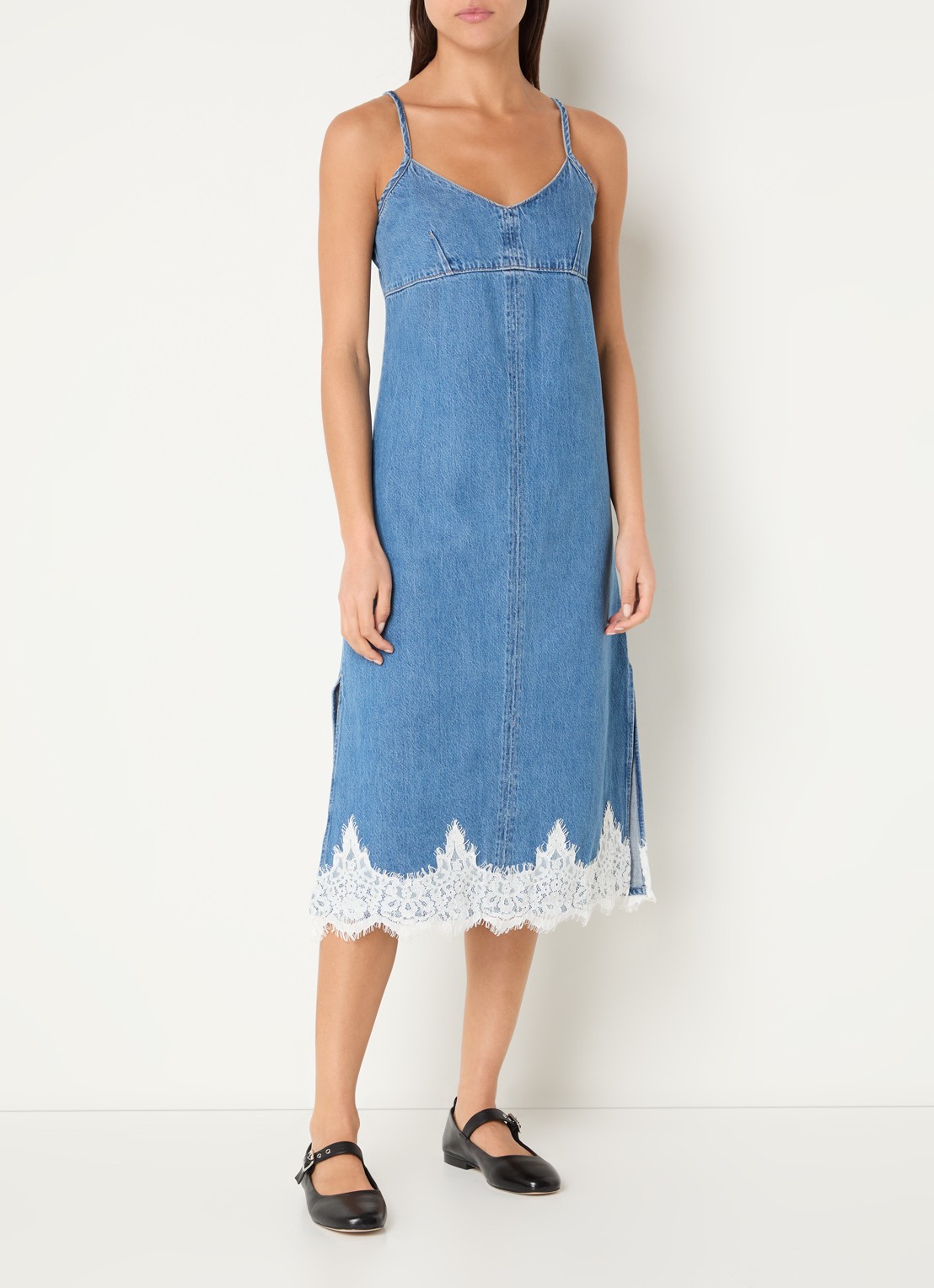 Levi's Midi denim jurk met details van kant - detail 2 indigo