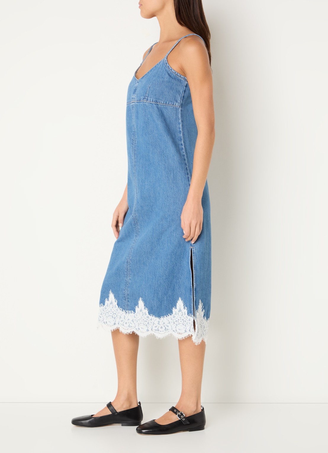 Levi's Midi denim jurk met details van kant - voorkant 4 indigo