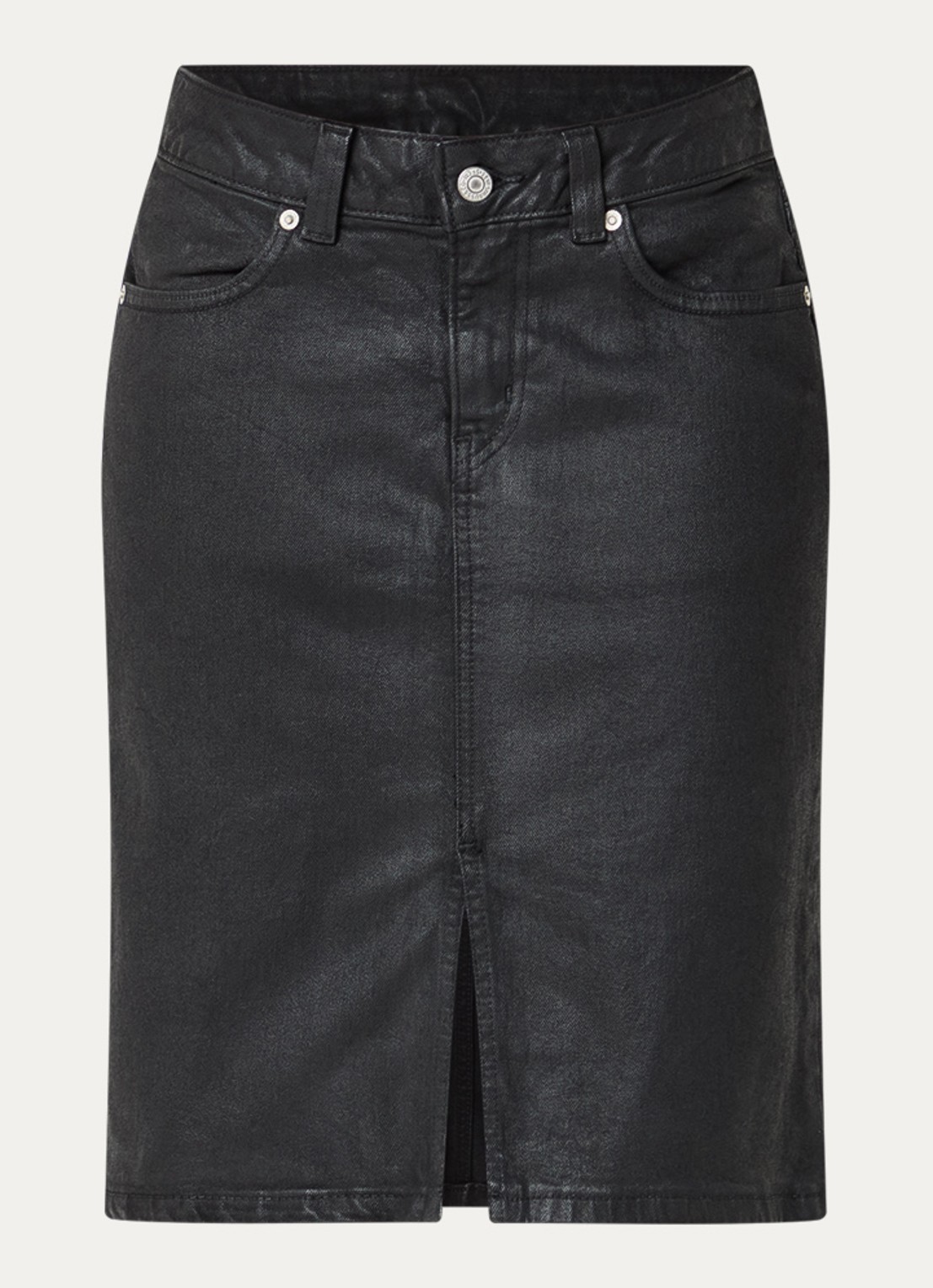 Levi's Midi spijkerrok met split en glanzende finish - voorkant zwart
