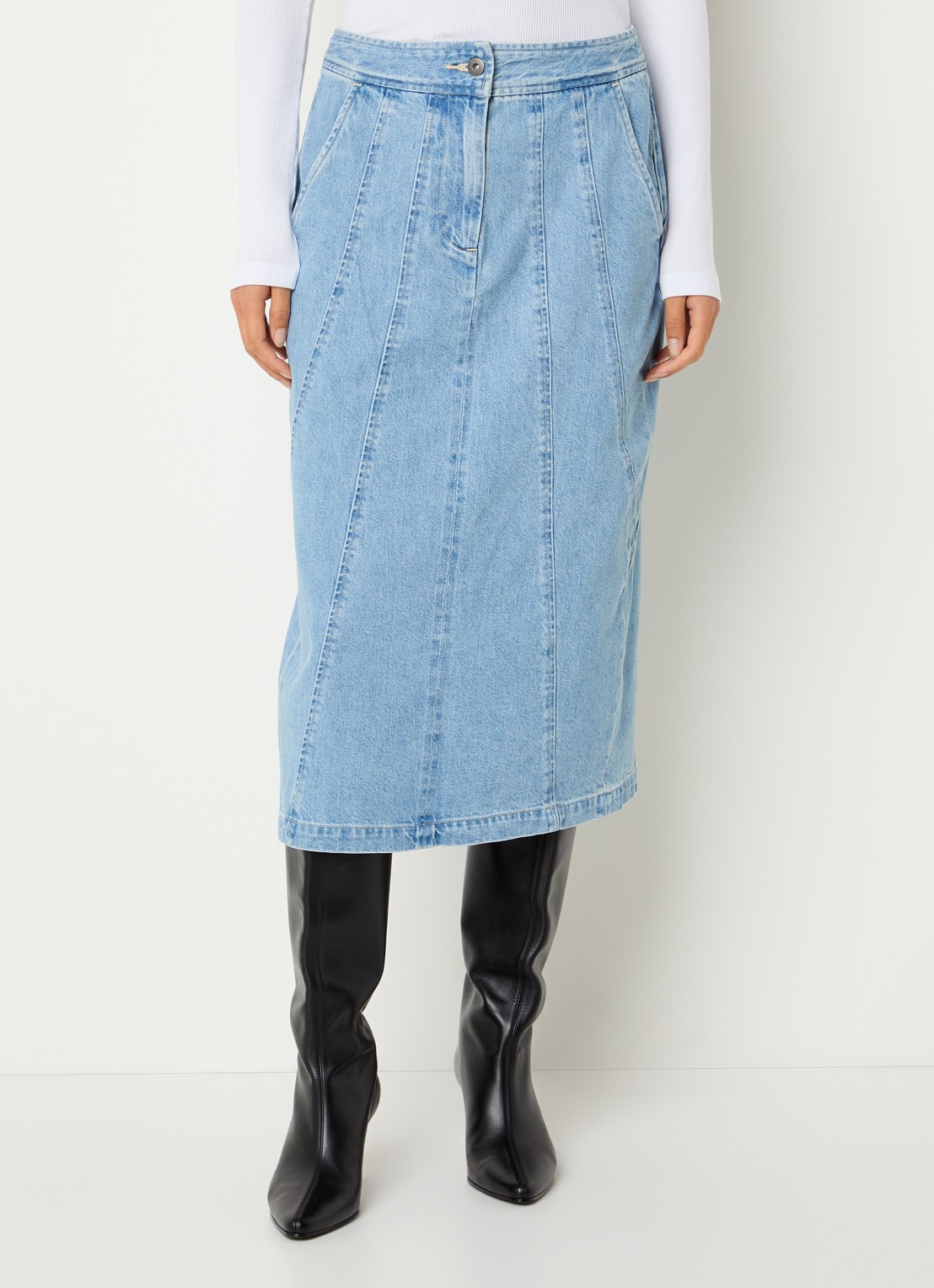 Levi's Midi spijkerrok met steekzakken en split - detail indigo