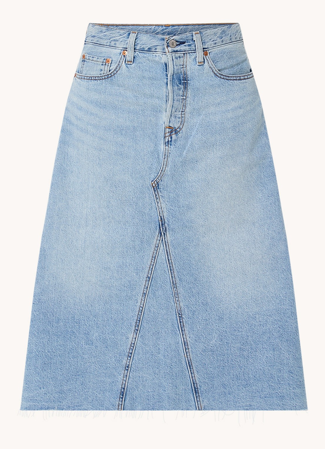 Levi's Midi spijkerrok met steekzakken - voorkant 2 lichtblauw