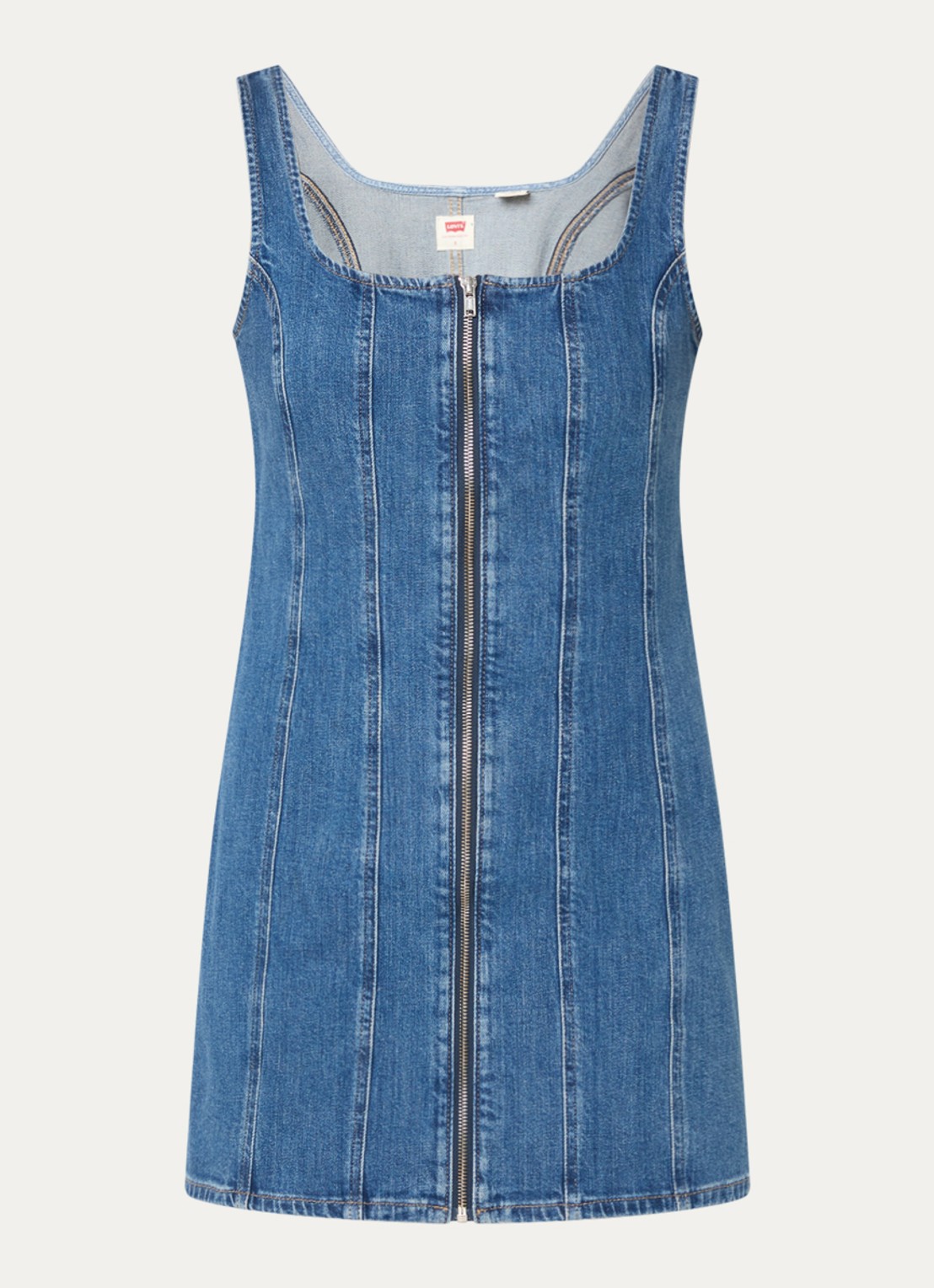Levi's Mini denim jurk met rechthoekige hals - voorkant indigo