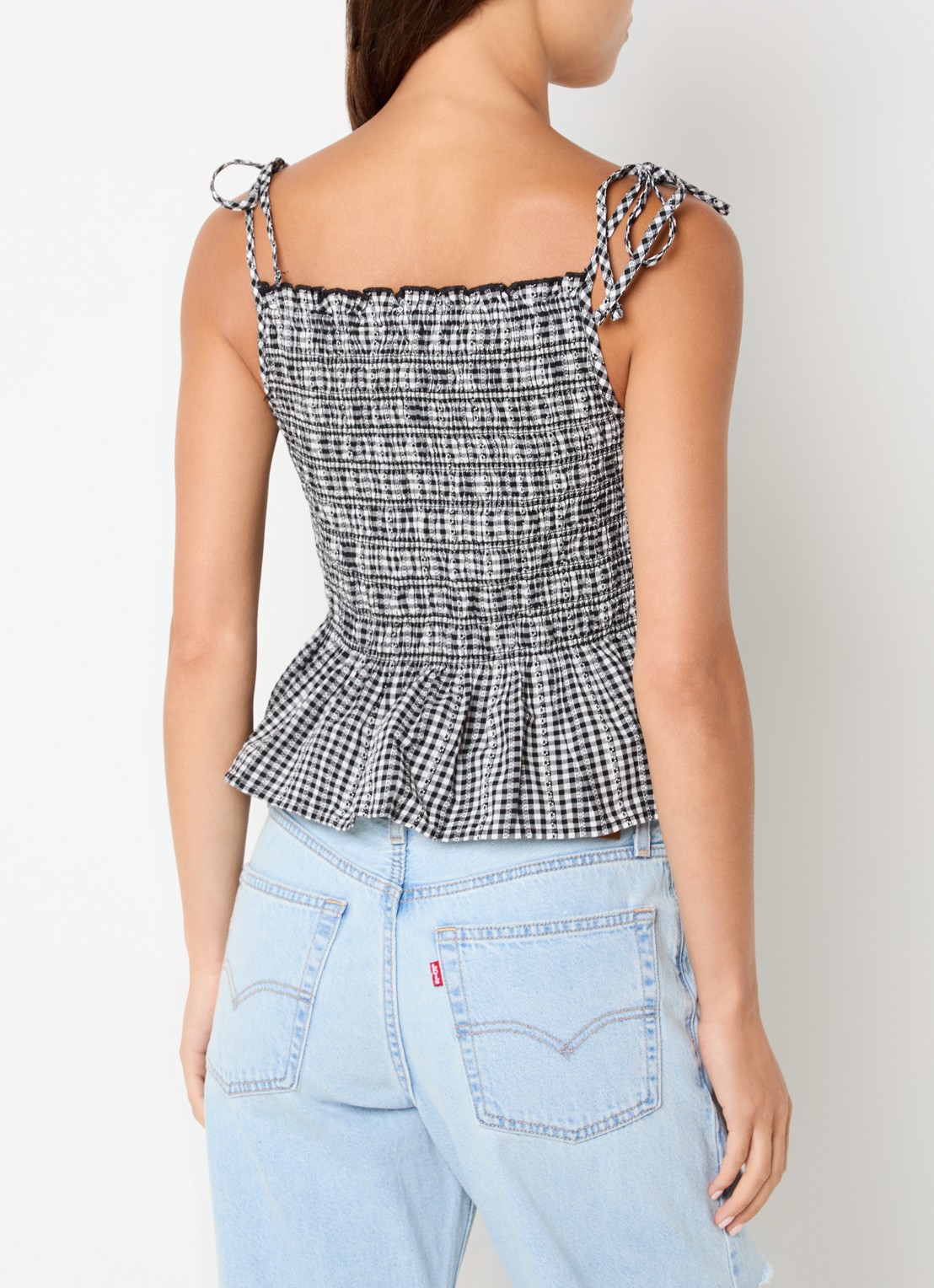 Levi's Monaco top met smockwerk en ruitdessin - achterkant zwart