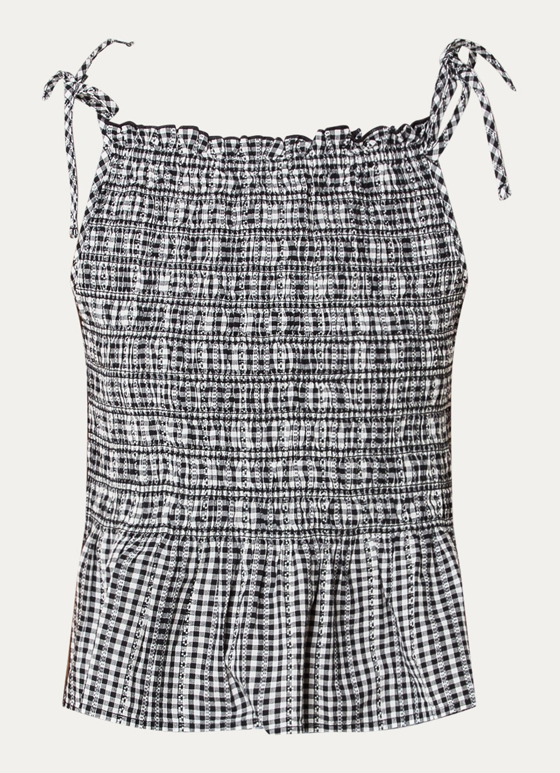 Levi's Monaco top met smockwerk en ruitdessin - voorkant 2 zwart