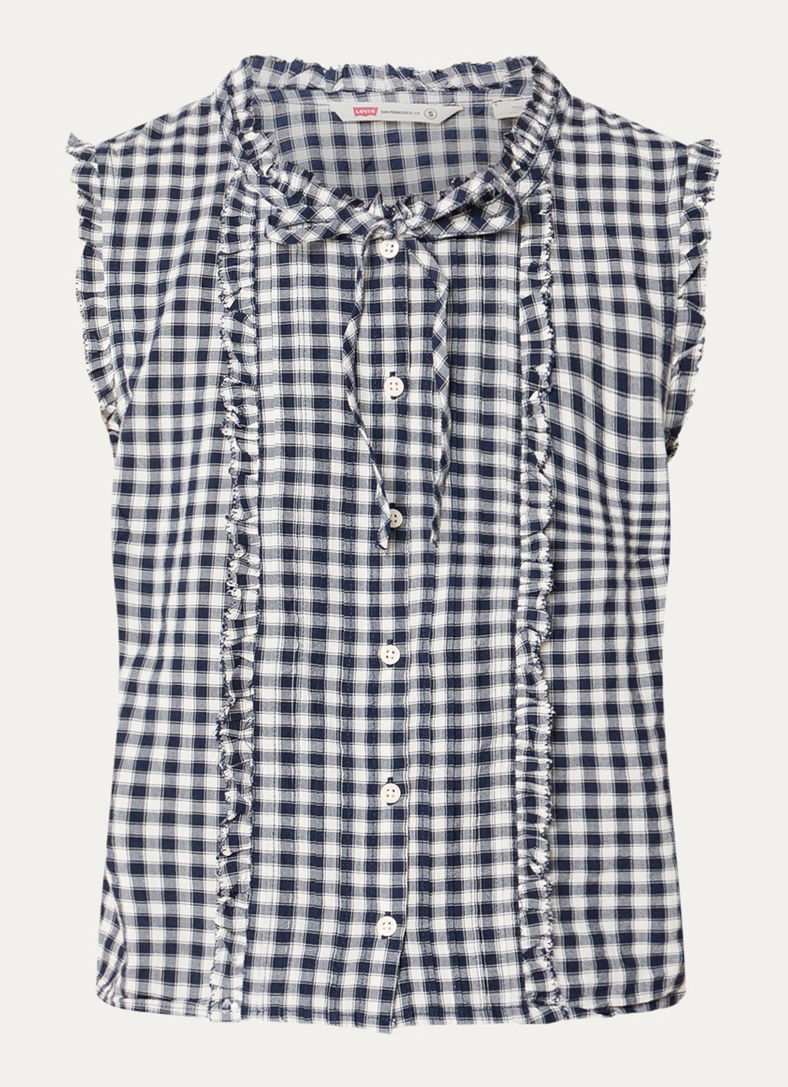 Levi's Mouwloze blouse met ruches en ruitdessin - voorkant donkerblauw