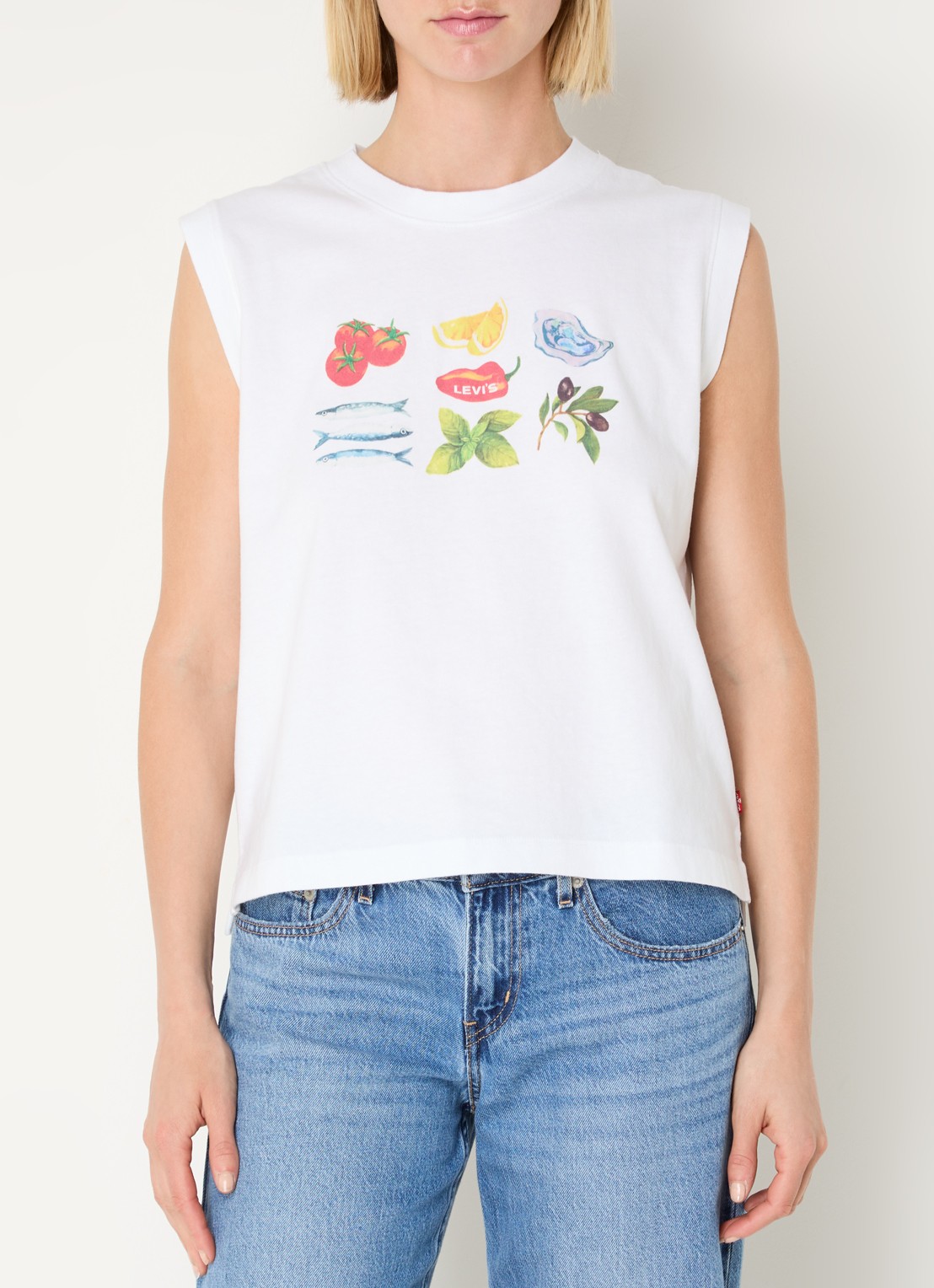Levi's Mouwloze top met logoprint  - detail 2 wit