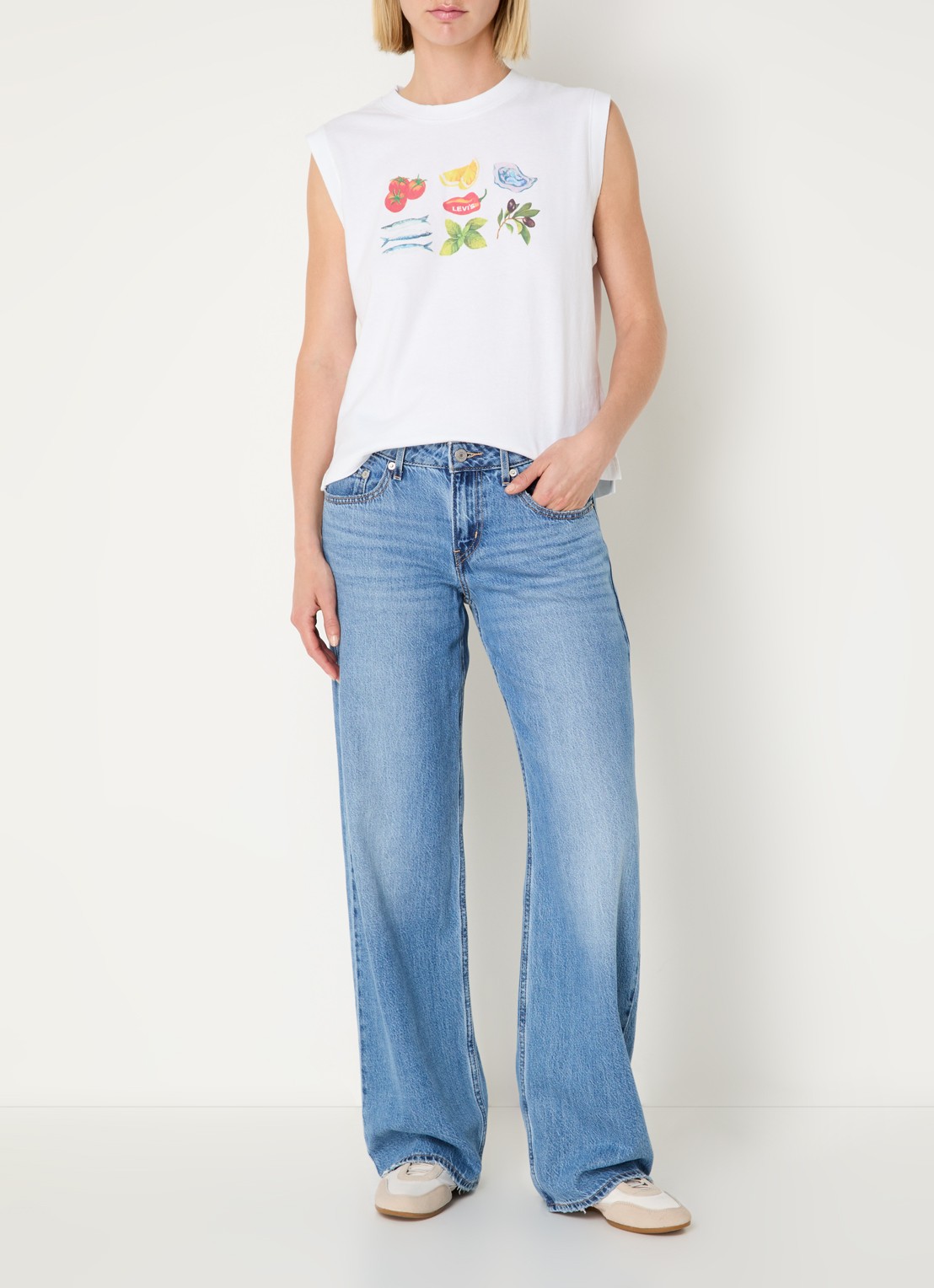 Levi's Mouwloze top met logoprint  - voorkant 4 wit
