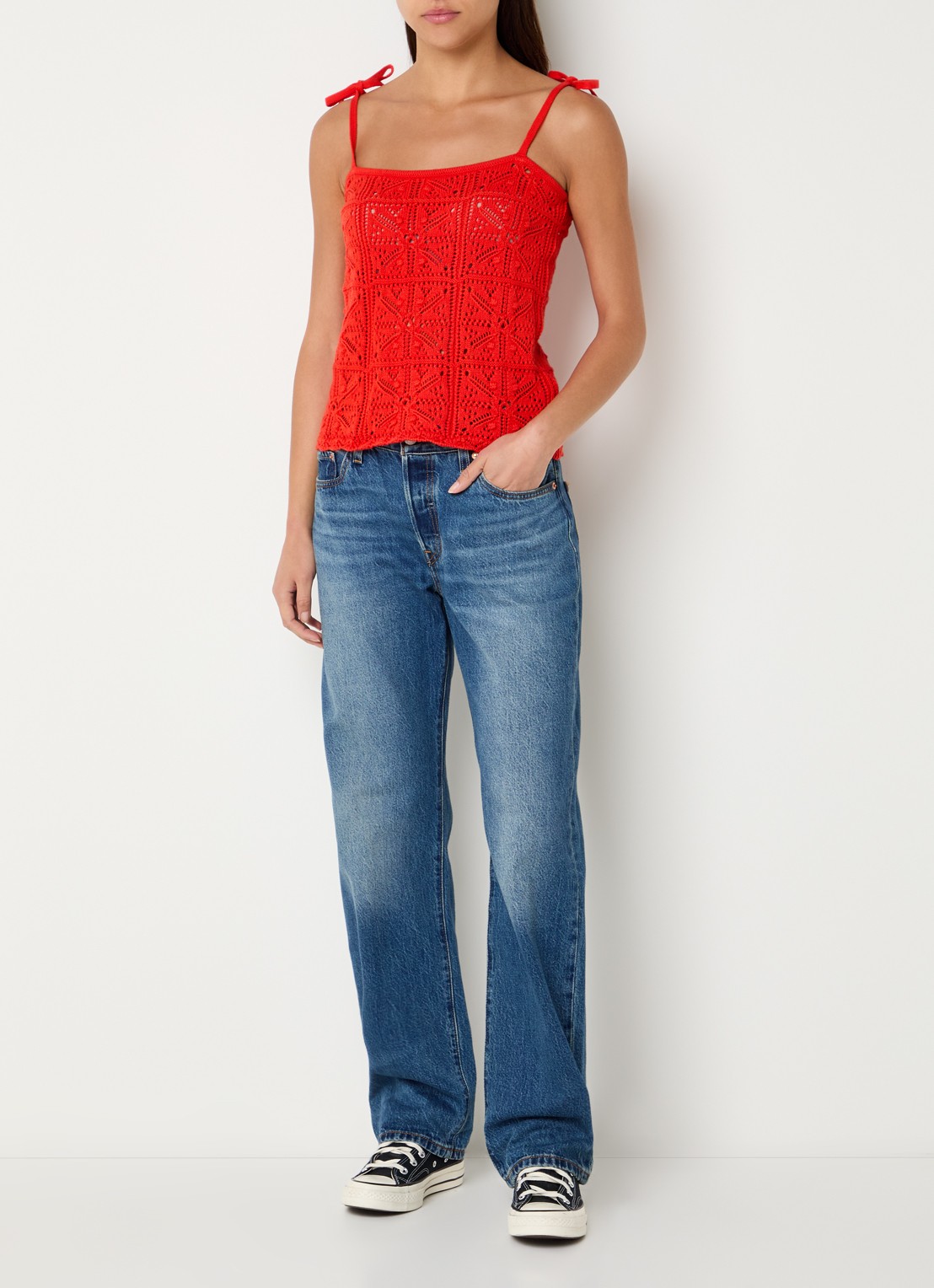 Levi's Mouwloze top met opengwerkt dessin - voorkant 3 rood