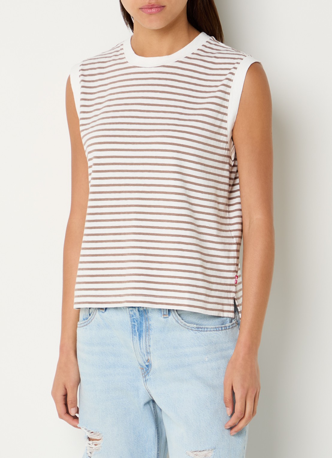 Levi's Mouwloze top met streepprint - detail 3 donkerbeige