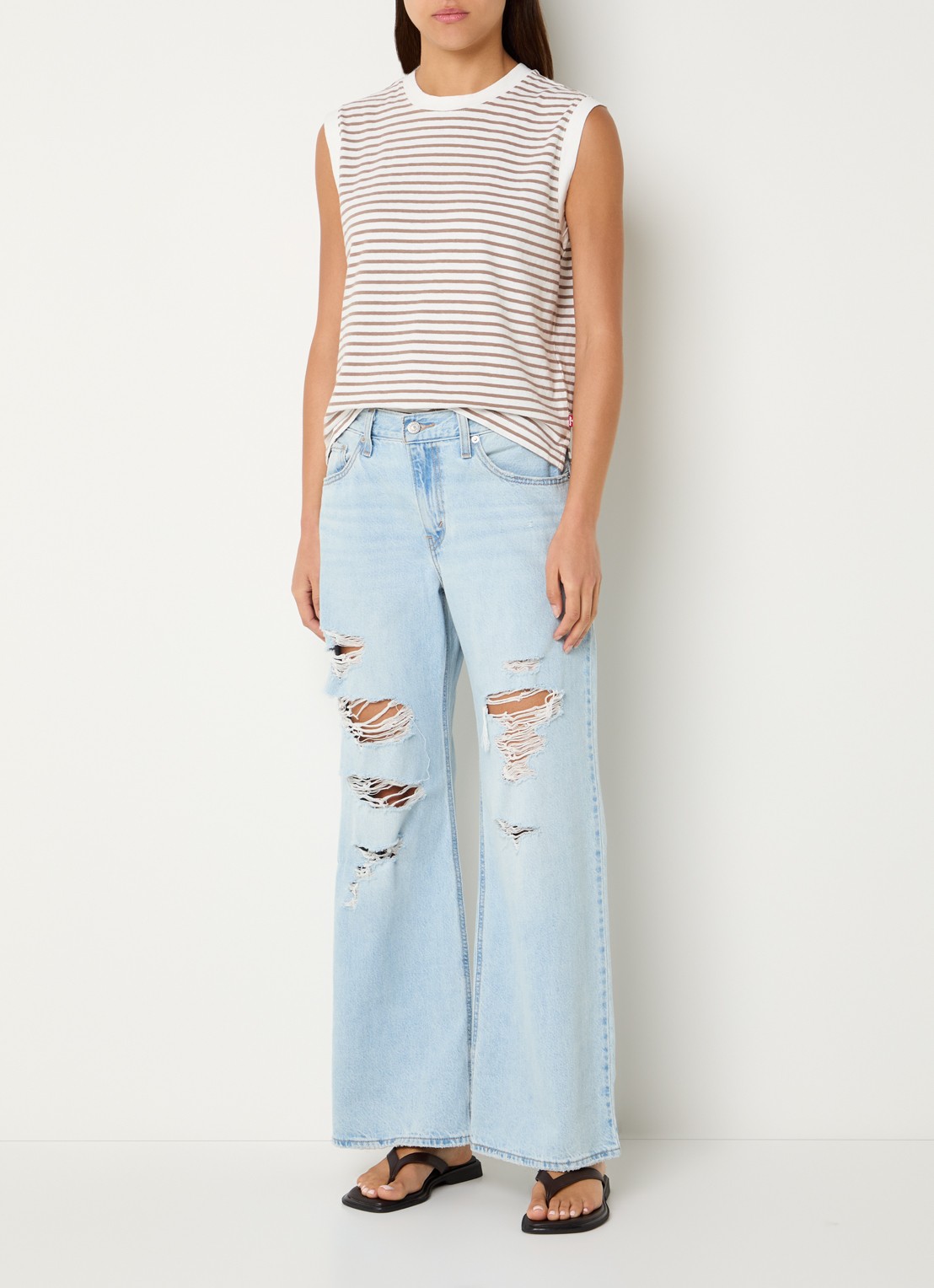 Levi's Mouwloze top met streepprint - voorkant 2 donkerbeige