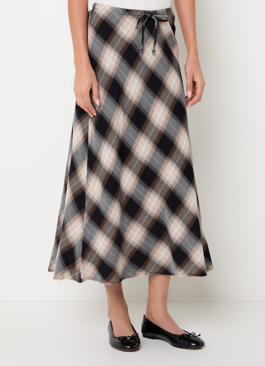 Levi's Noemi maxi rok met ruitdessin - detail beige