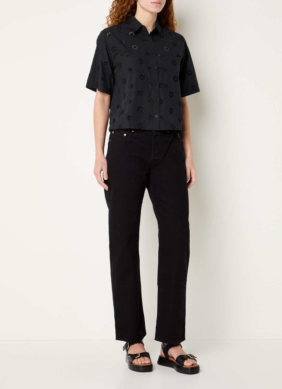 Levi's Novelty Harlie blouse met opengewerkt dessin - voorkant 2 zwart