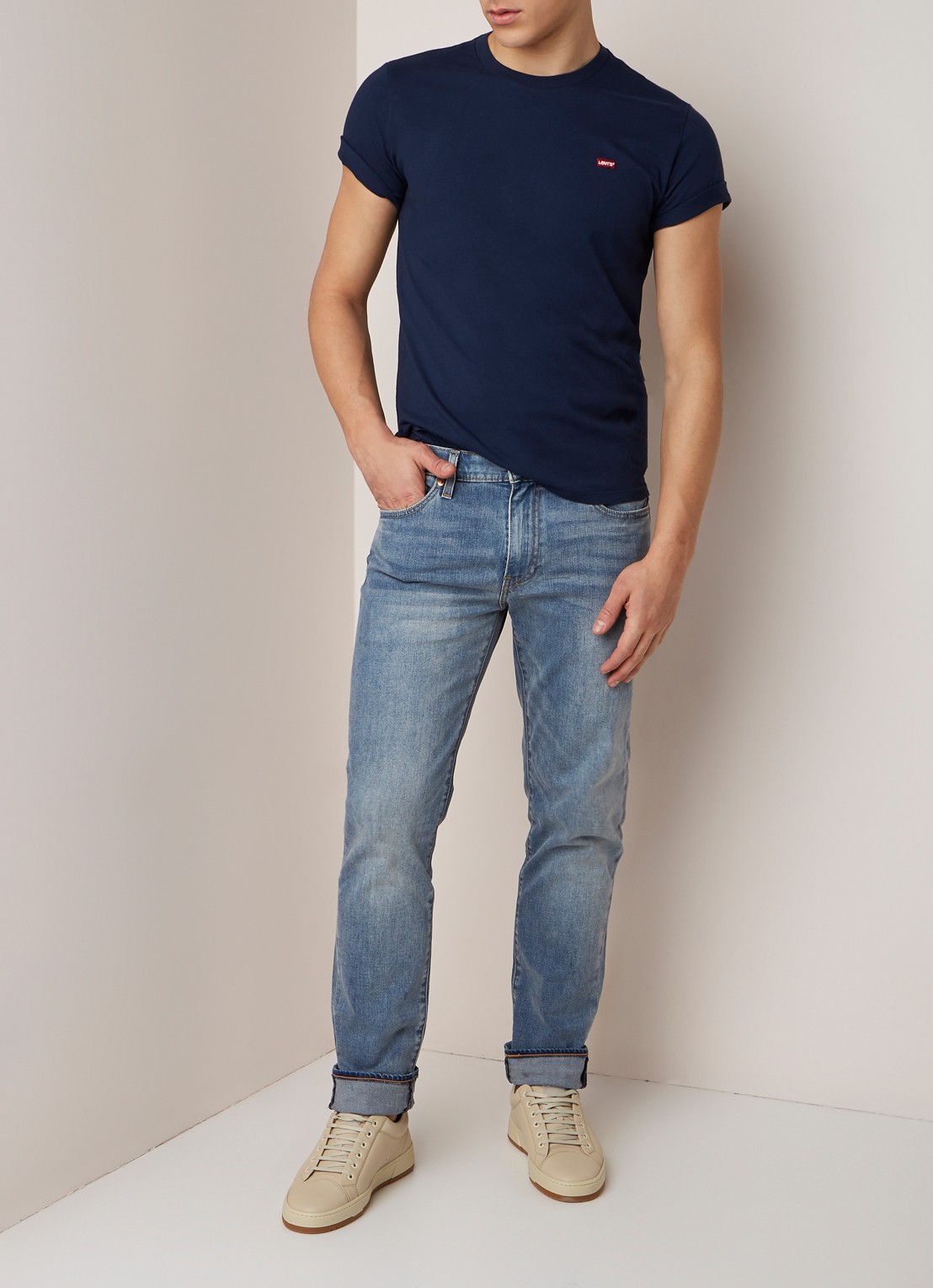 Levi's Original T-shirt van katoen met logopatch - voorkant 2 donkerblauw
