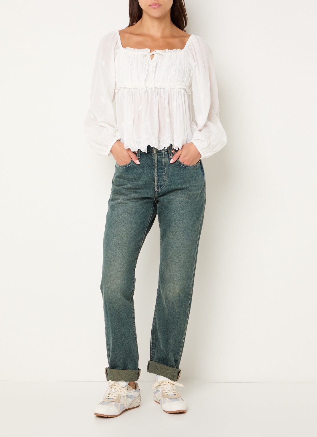 Levi's Ottie semi-transparante top met ballonmouw - voorkant 4 gebroken wit