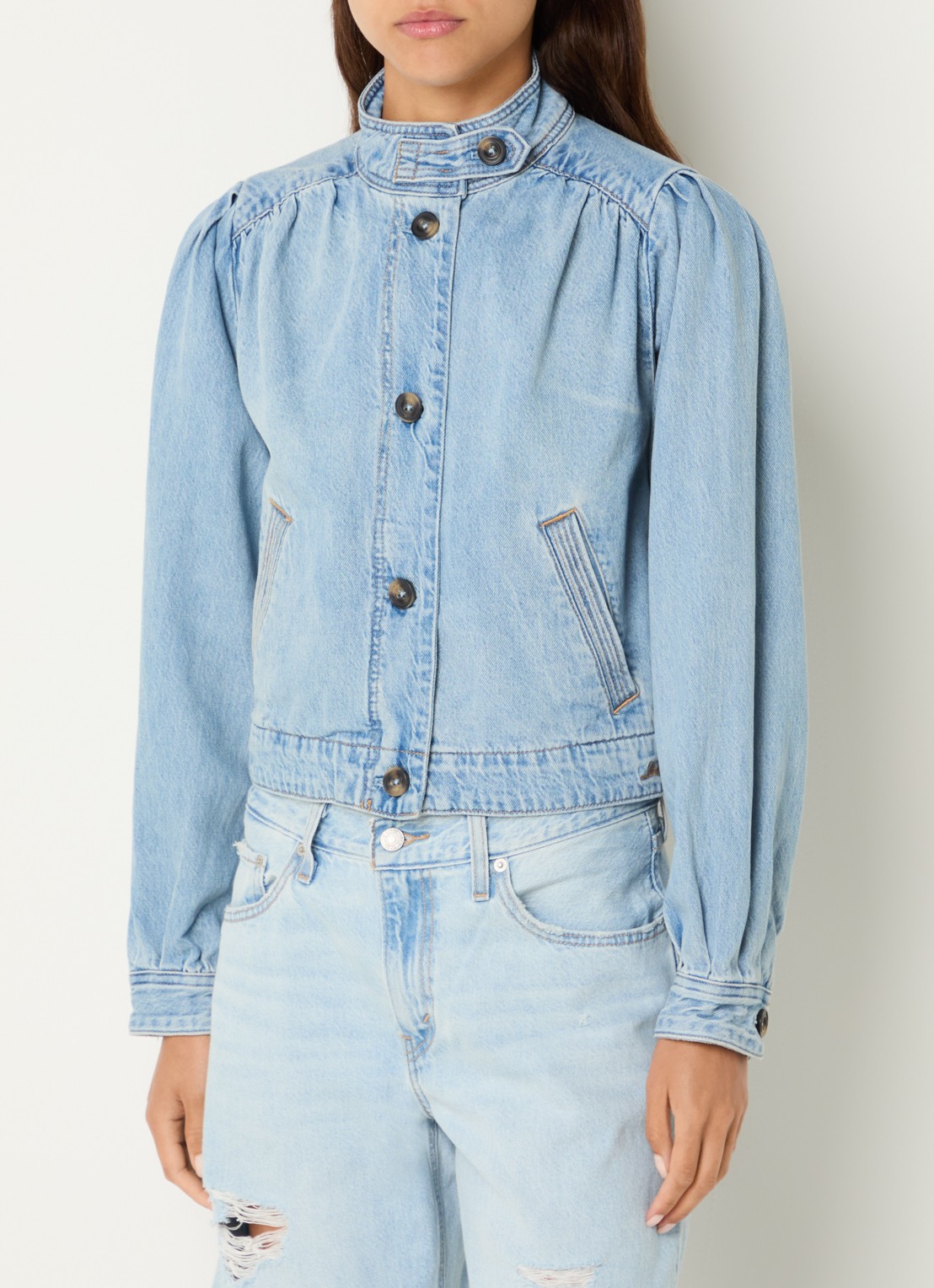 Levi's Parker spijkerjas met steekzakken en ballonmouw - detail 2 blauwgrijs