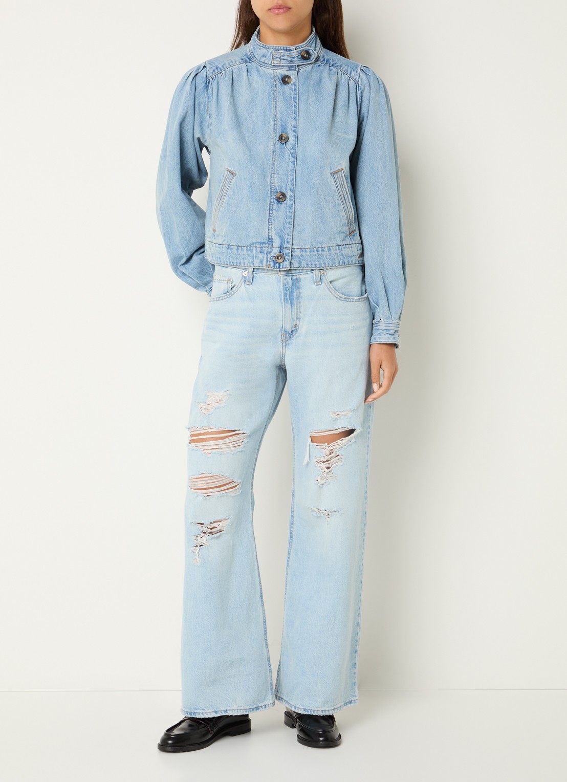 Levi's Parker spijkerjas met steekzakken en ballonmouw - voorkant 4 blauwgrijs