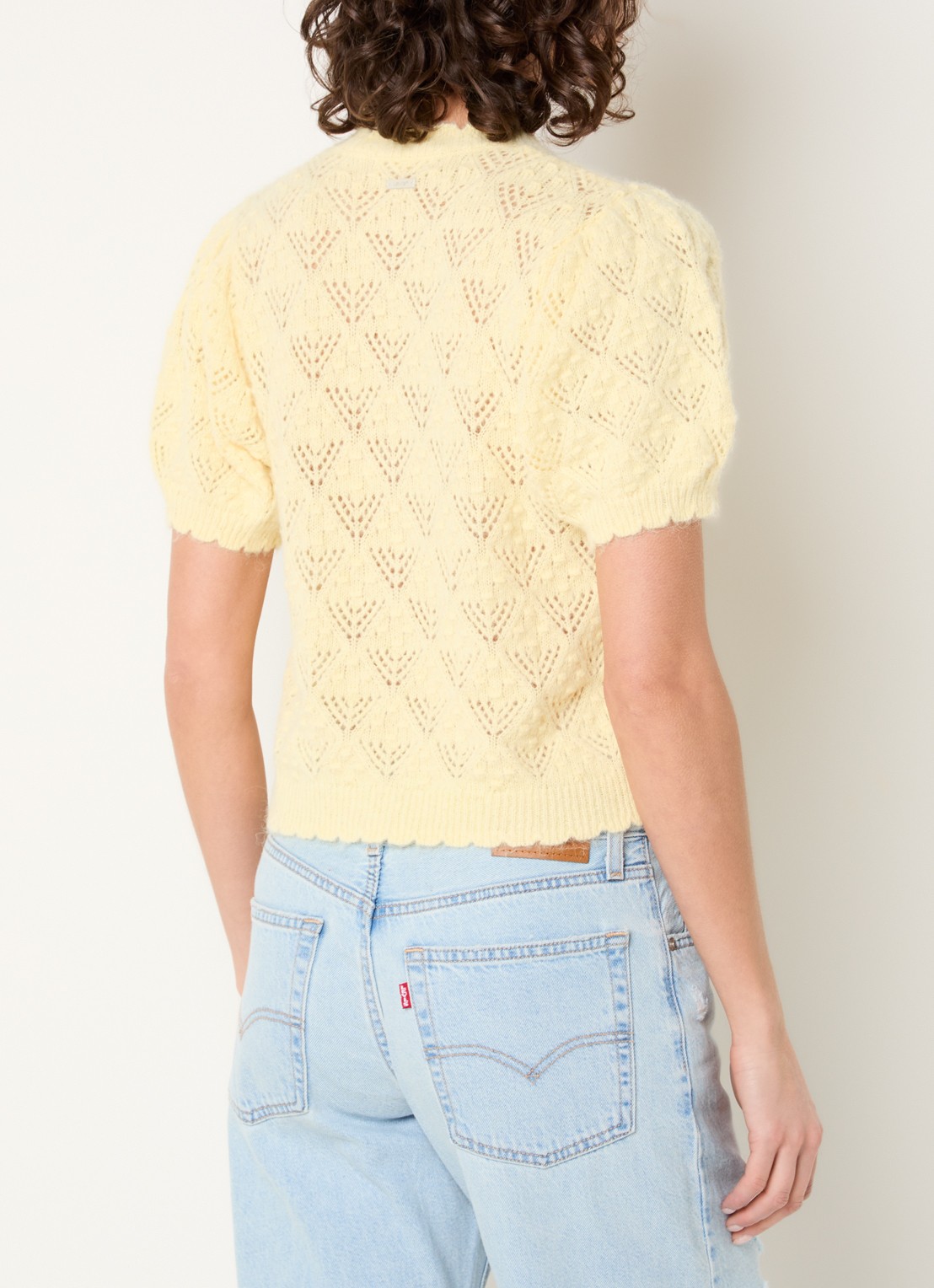 Levi's Pauline fijngebreide top in wolblend met broderie - achterkant 4 geel