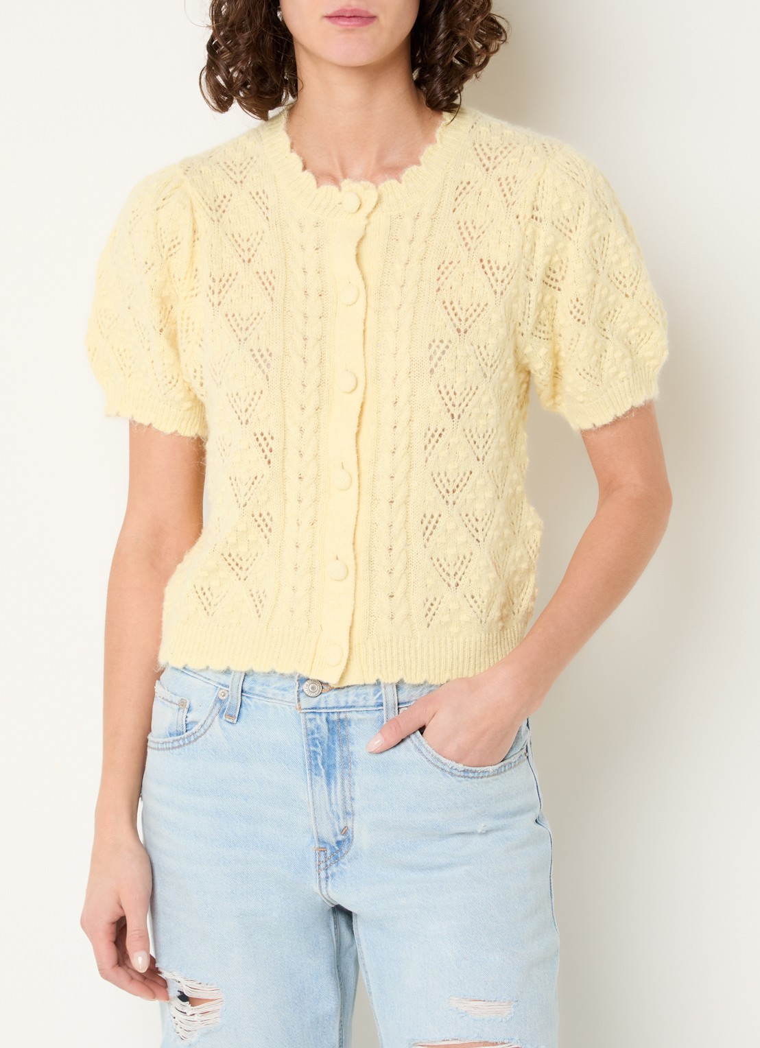 Levi's Pauline fijngebreide top in wolblend met broderie - detail 3 geel