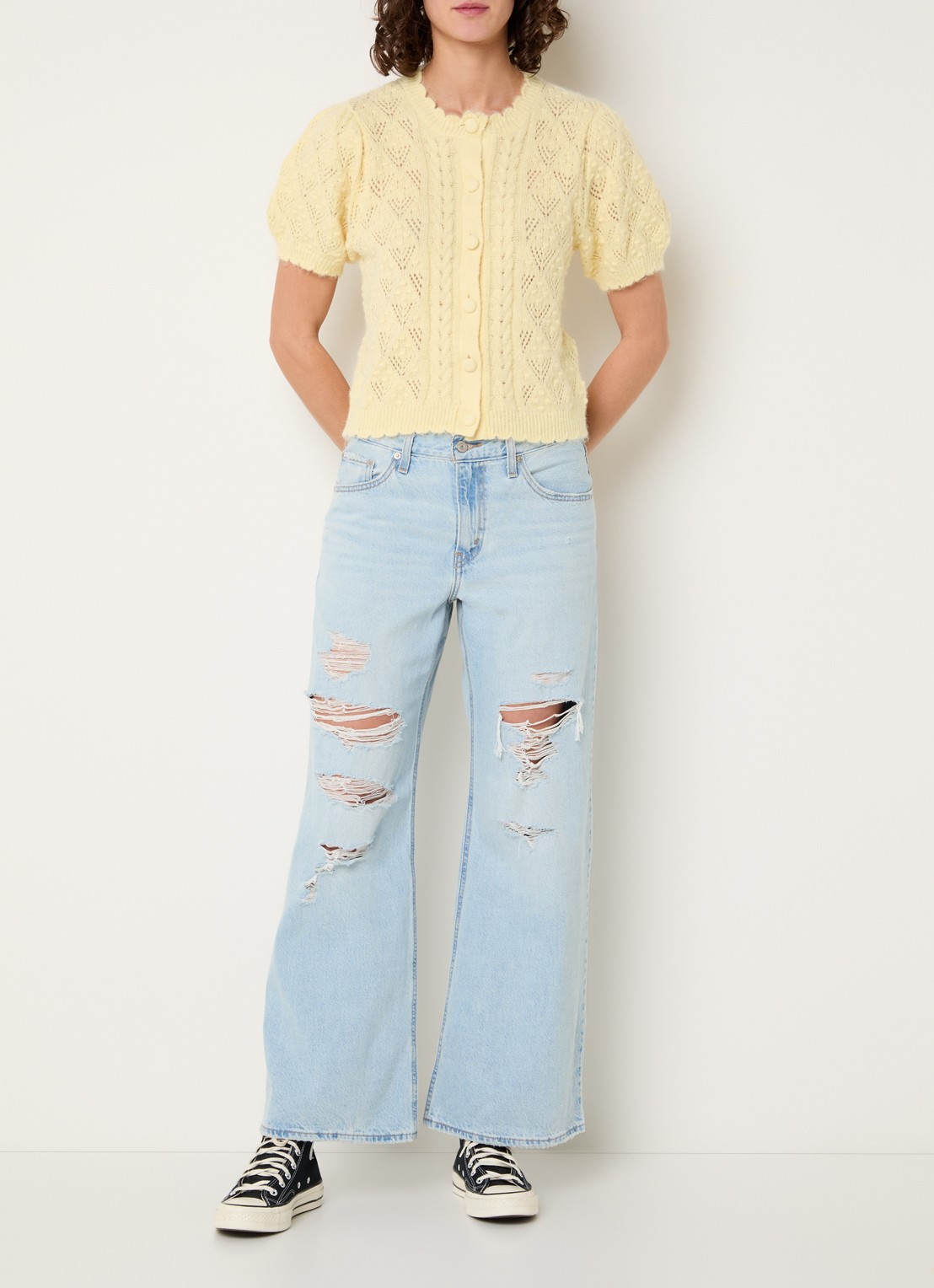 Levi's Pauline fijngebreide top in wolblend met broderie - voorkant 2 geel
