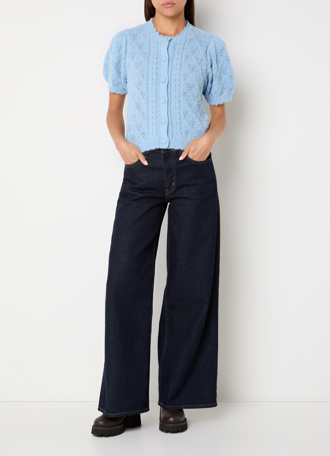 Levi's Pauline kabelgebreide trui in wolblend - voorkant 3 blauw
