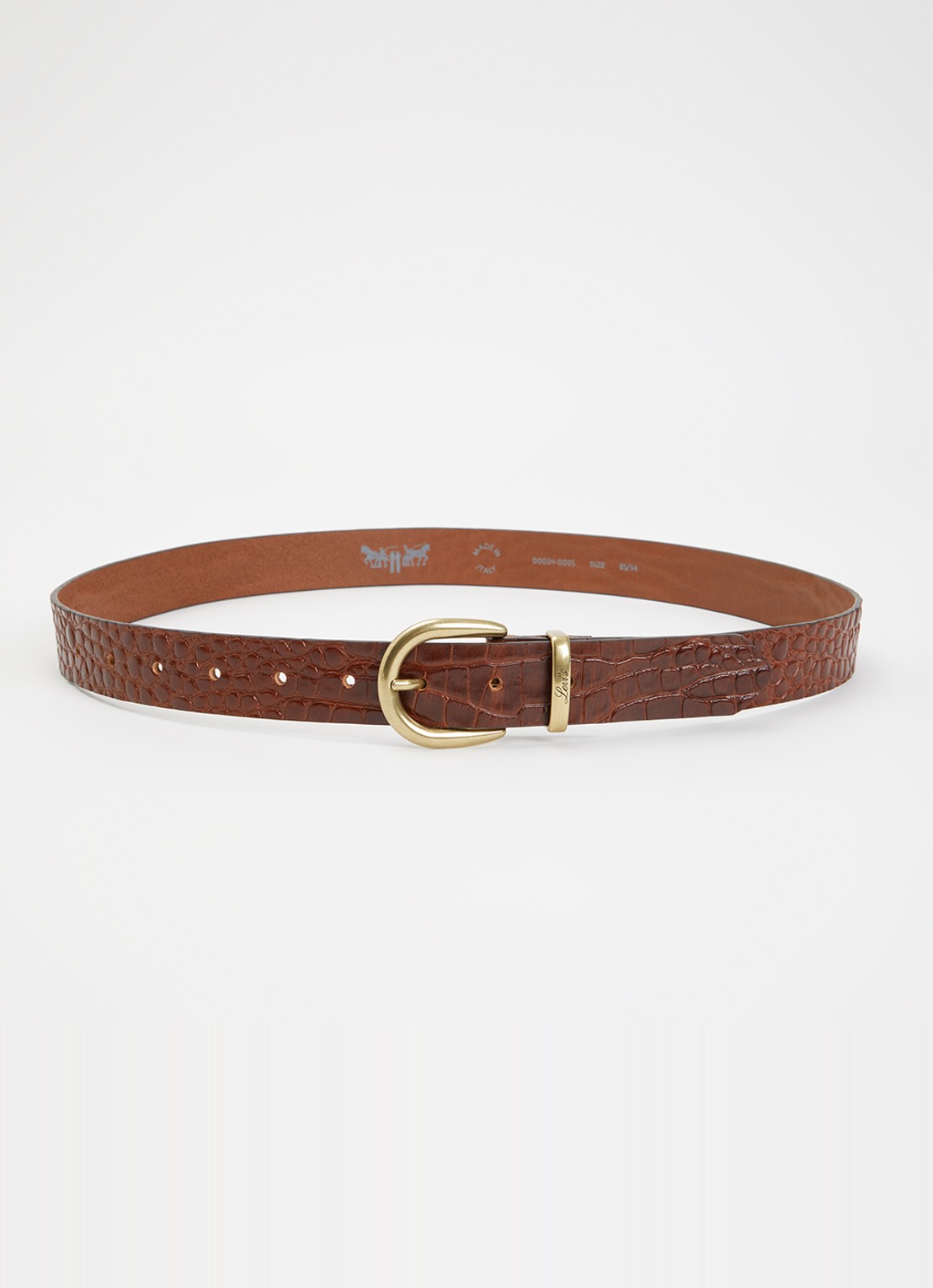 Levi's Phoebe riem van leer met crocostructuur - voorkant cognac