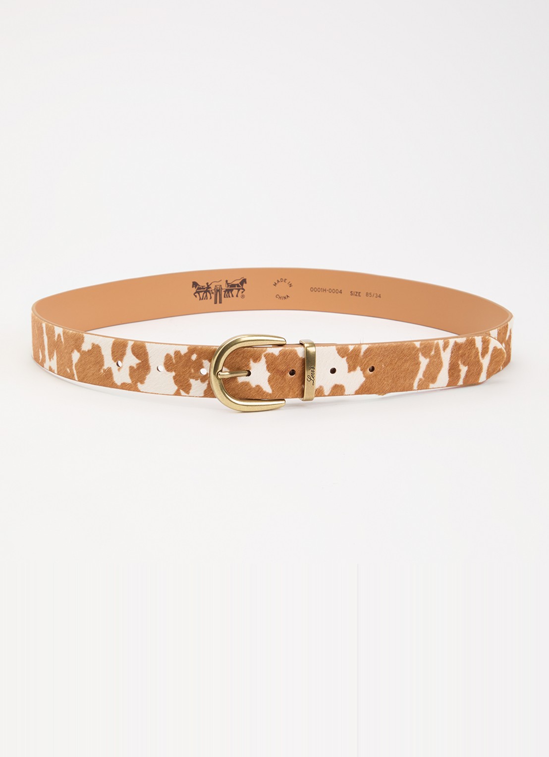 Levi's Phoebe riem van leer met ponyhair - voorkant cognac