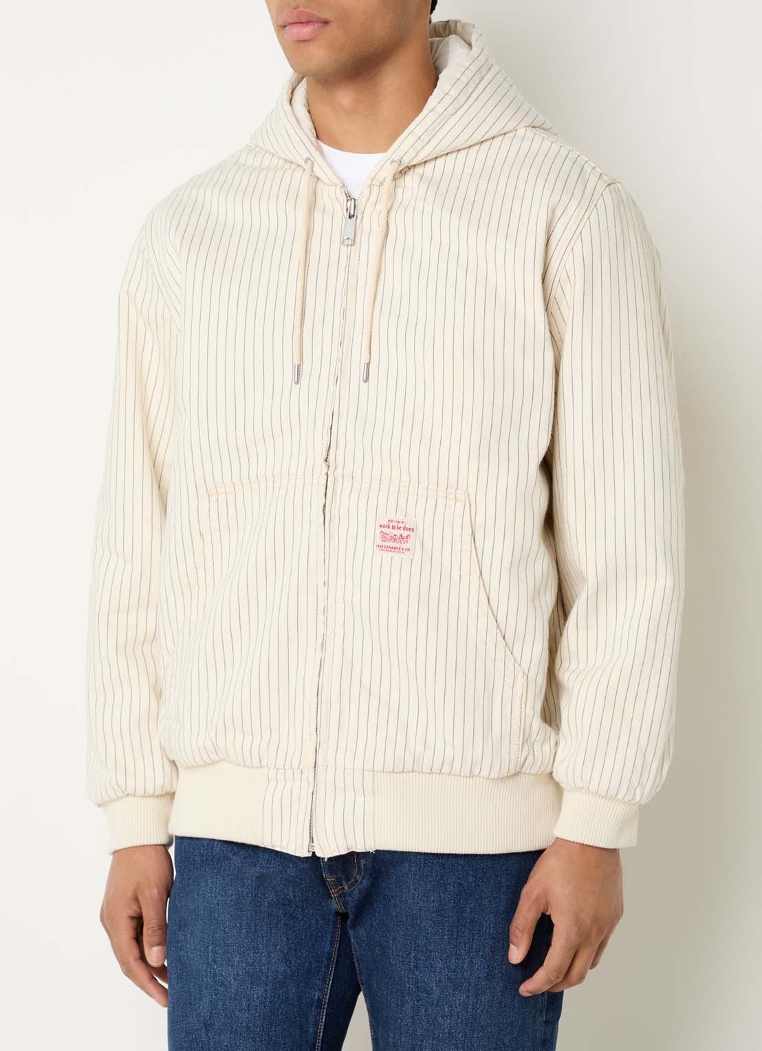 Levi's Potrero bomberjack met capuchon en streepprint - detail 4 vanillegeel