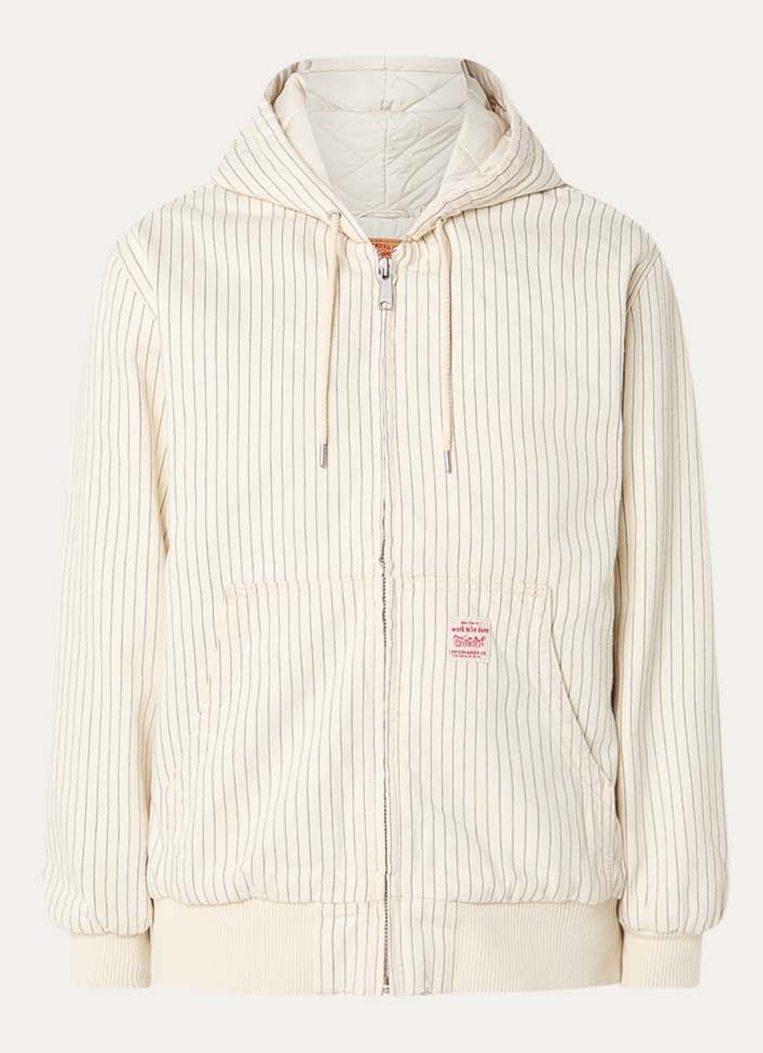Levi's Potrero bomberjack met capuchon en streepprint - voorkant vanillegeel
