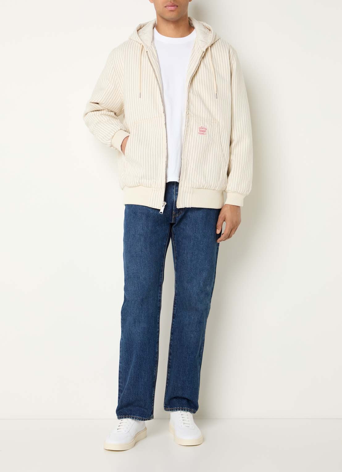 Levi's Potrero bomberjack met capuchon en streepprint - voorkant 2 vanillegeel