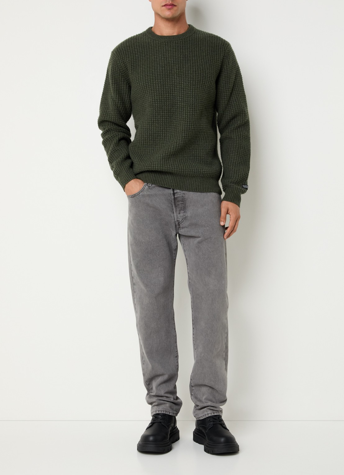 Levi's Presidio grofgebreide trui in wolblend - voorkant 2 bronsgroen