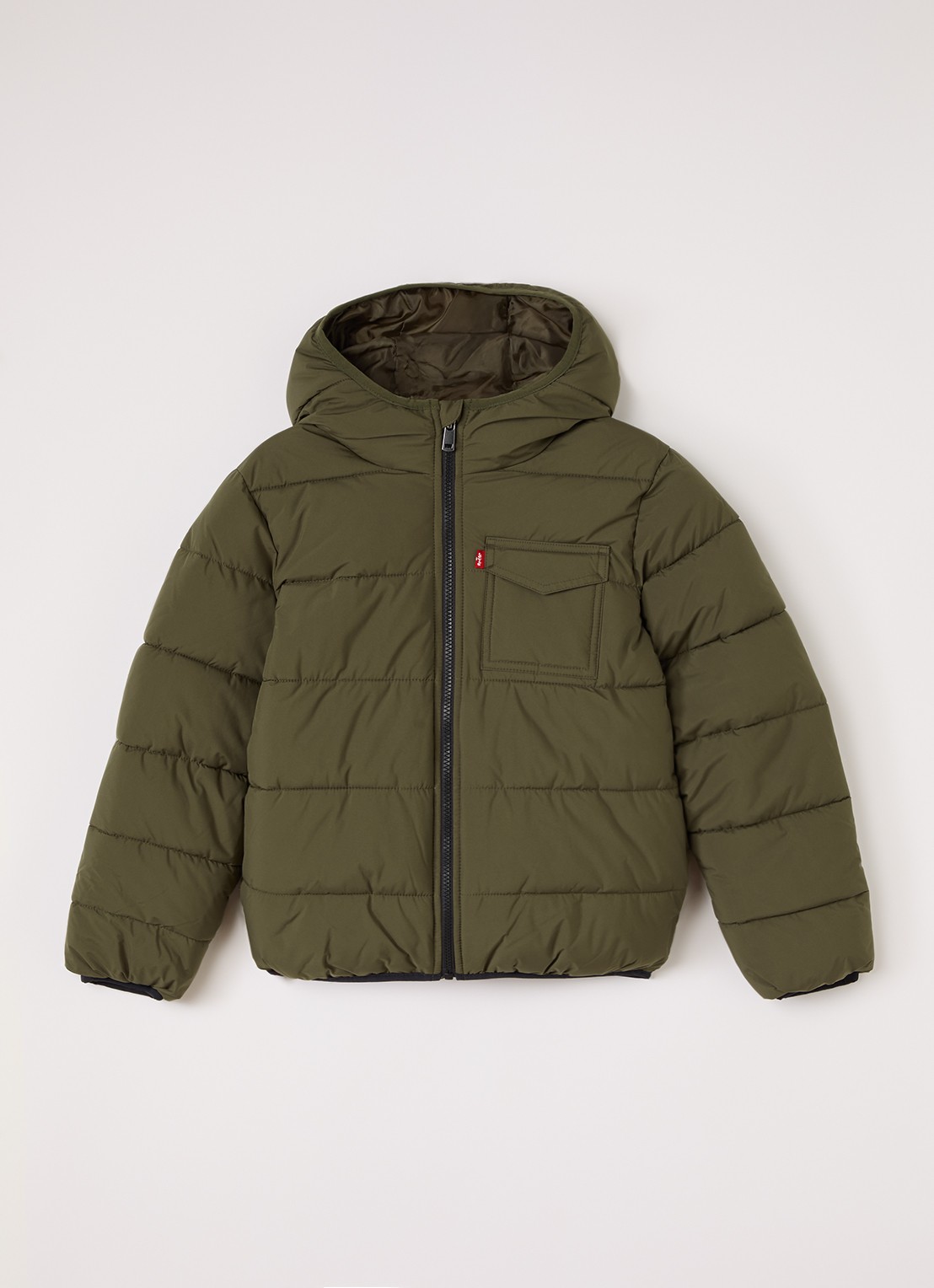 Levi's Puffer jack met logo - voorkant 2 legergroen