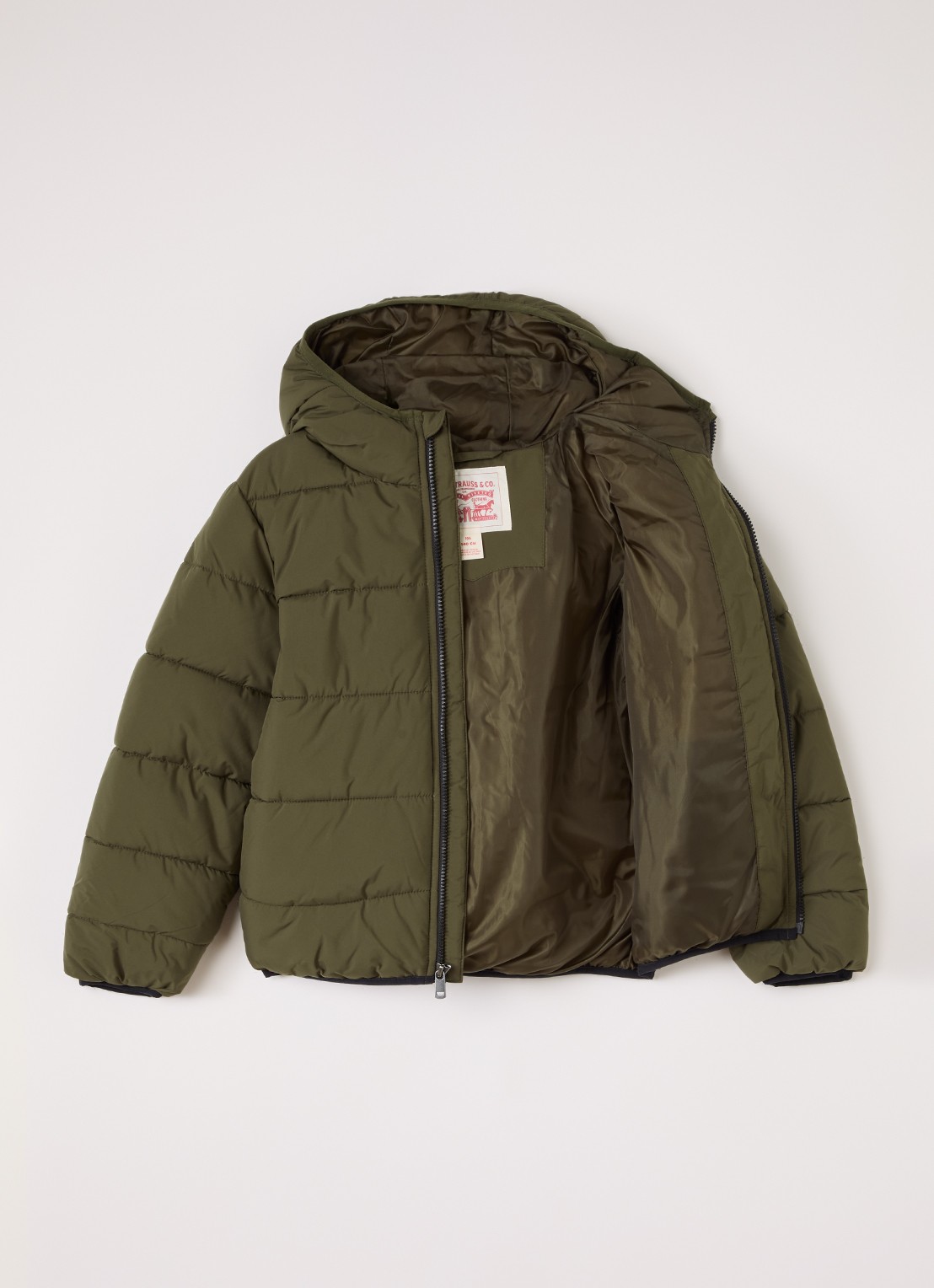 Levi's Puffer jack met logo - voorkant 3 legergroen
